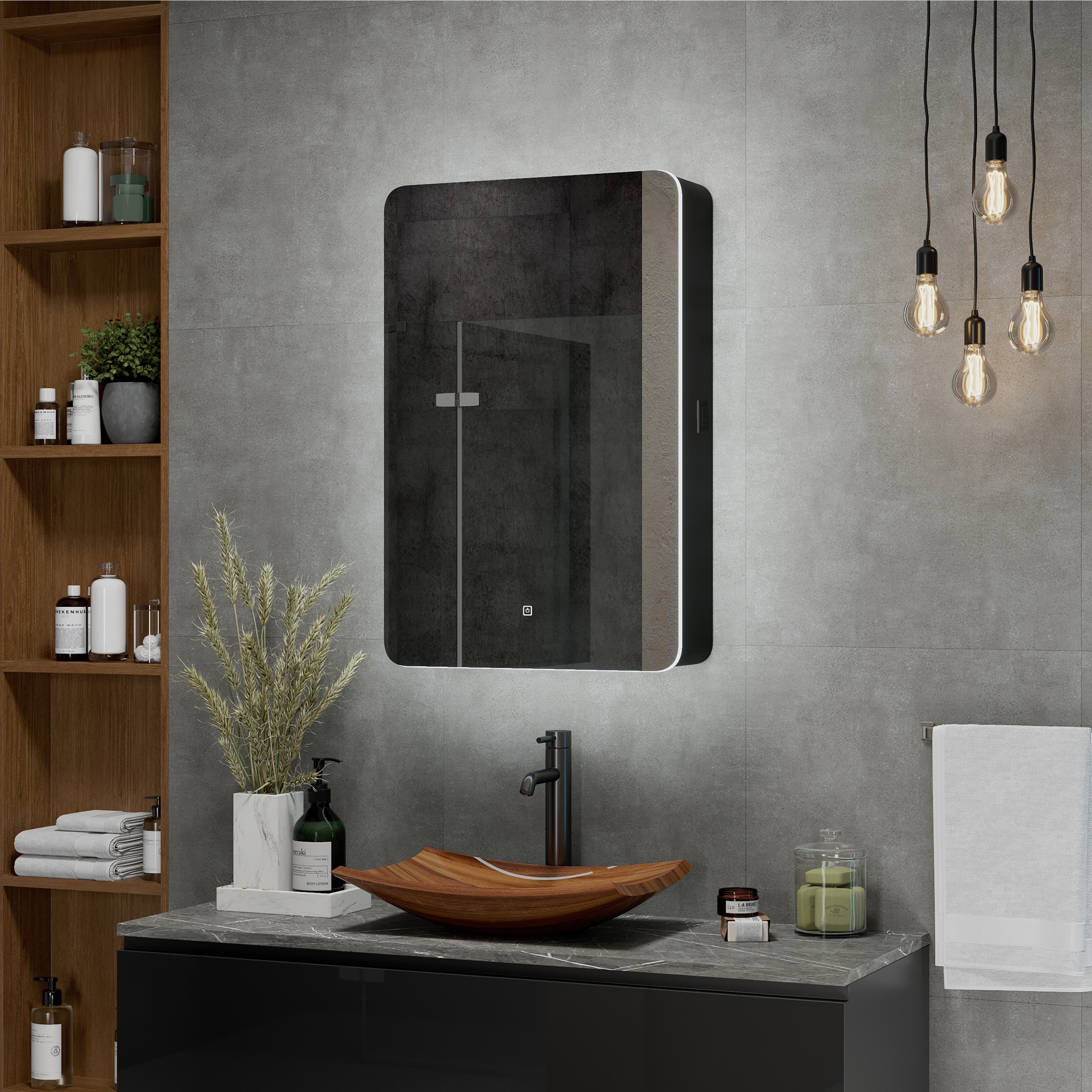 Изображение товара Зеркальный шкаф для ванной комнаты с подсветкой 56x85 см черный Perfect