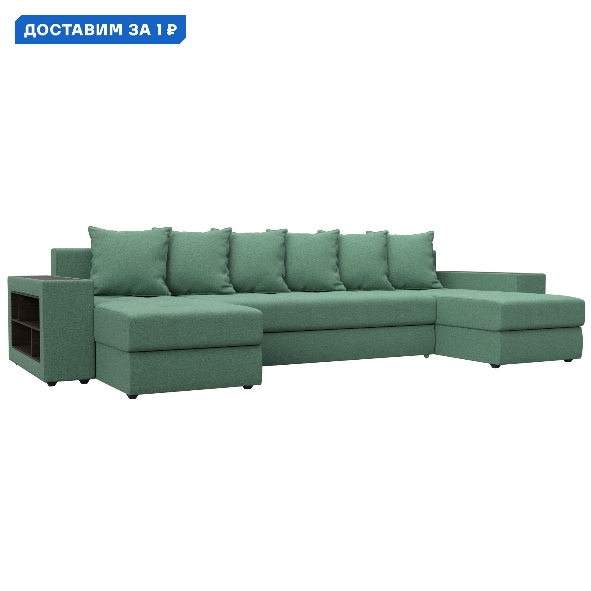 Изображение товара Диван П-образный Дубай 352x90x163 см рогожка зеленый Лига диванов