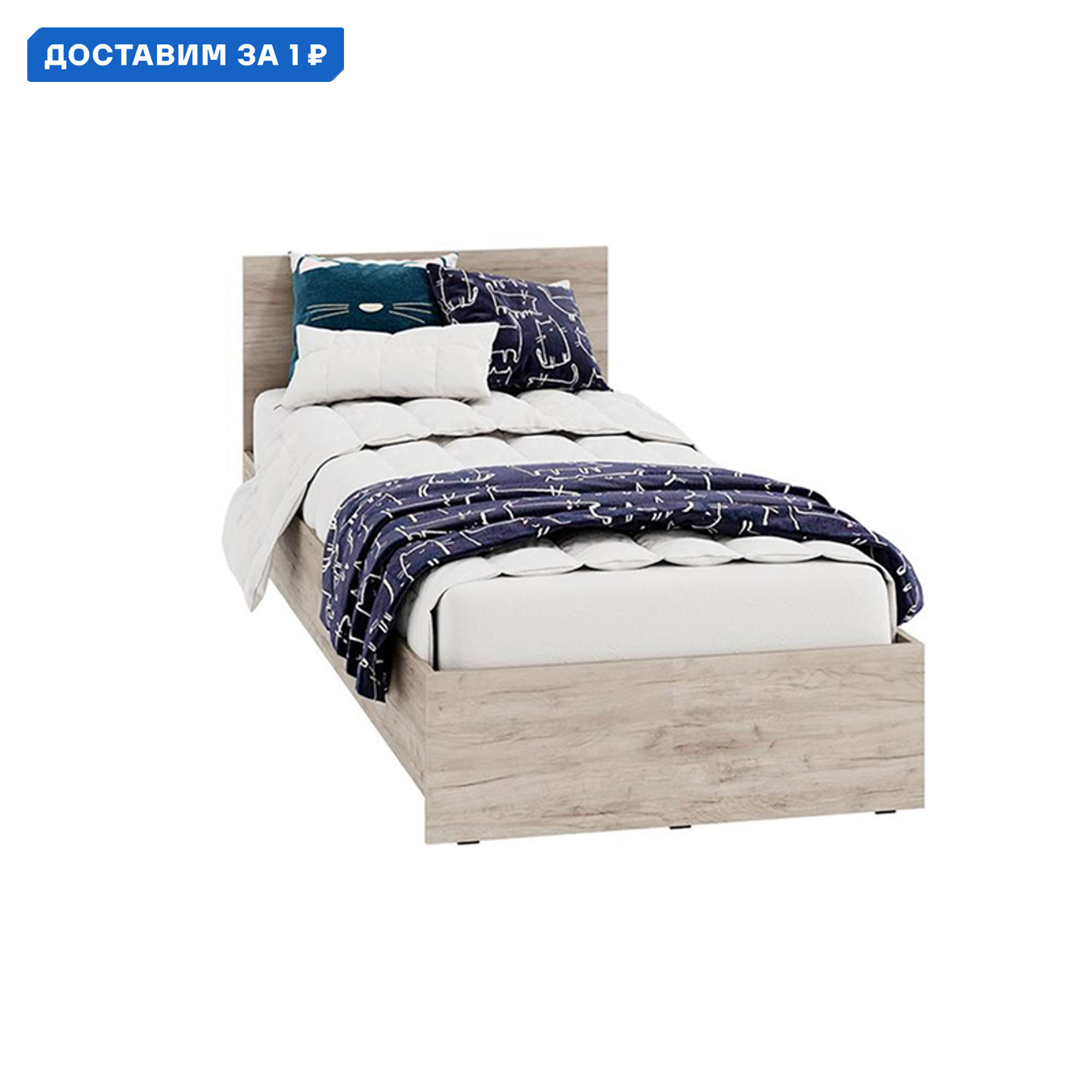 Изображение товара Кровать Интерьер-центр Ронда 83.5x70x203.2 см ЛДСП цвет дуб крафт серый/белый