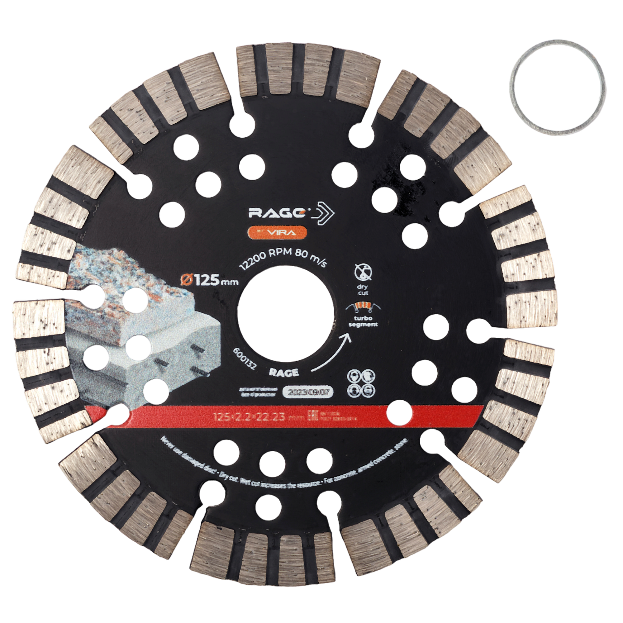 Изображение товара Диск алмазный по бетону Rage 600132 сегментный 125x22.2x2.2 мм для сухого реза бетона
