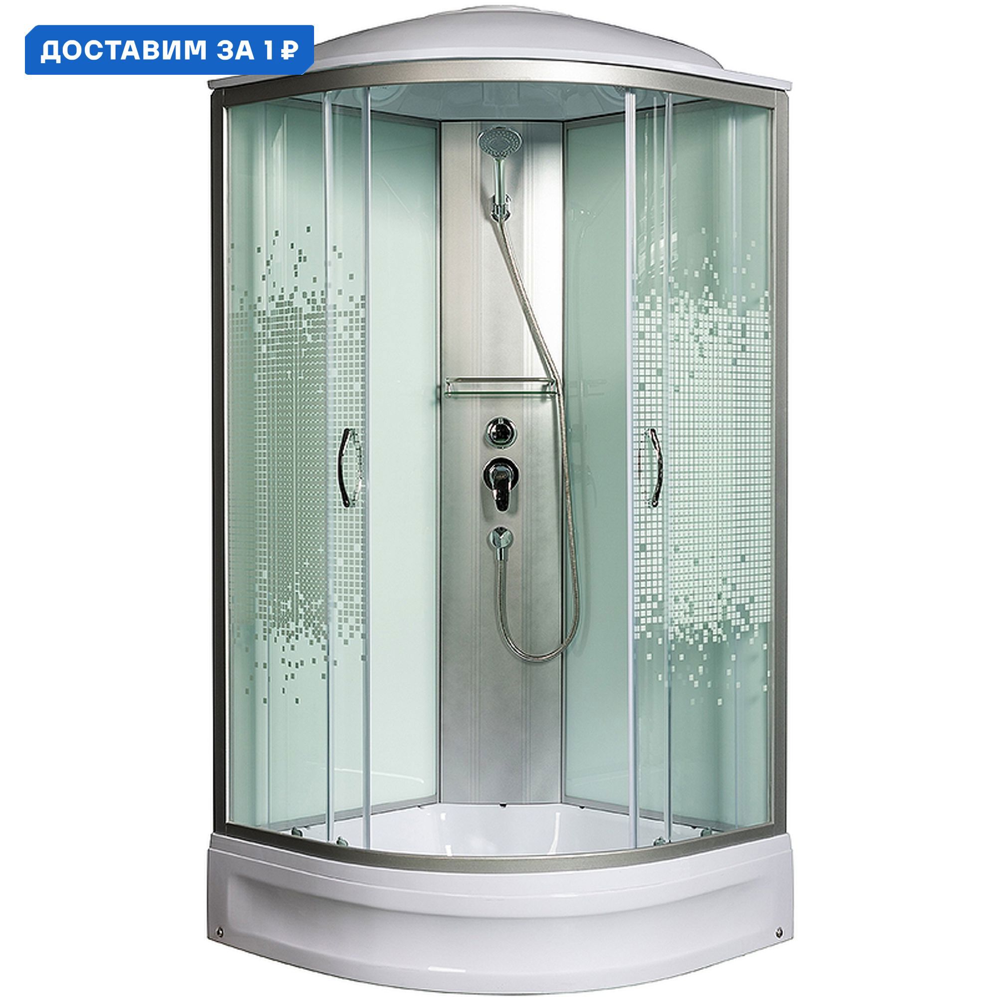 Изображение товара Душевая кабина МОНОМАХ 100x100х210 профиль хром стекло прозрачное с рисунком