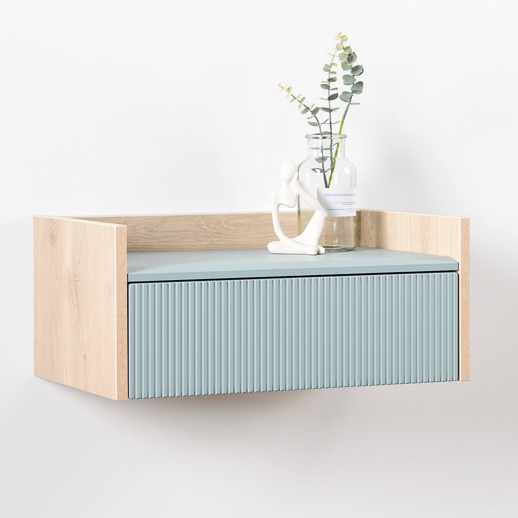 Изображение товара Тумба прикроватная Наоми EGREGOR 50x21.5x30 см с ящиком бежевый и синий стиль минимализм