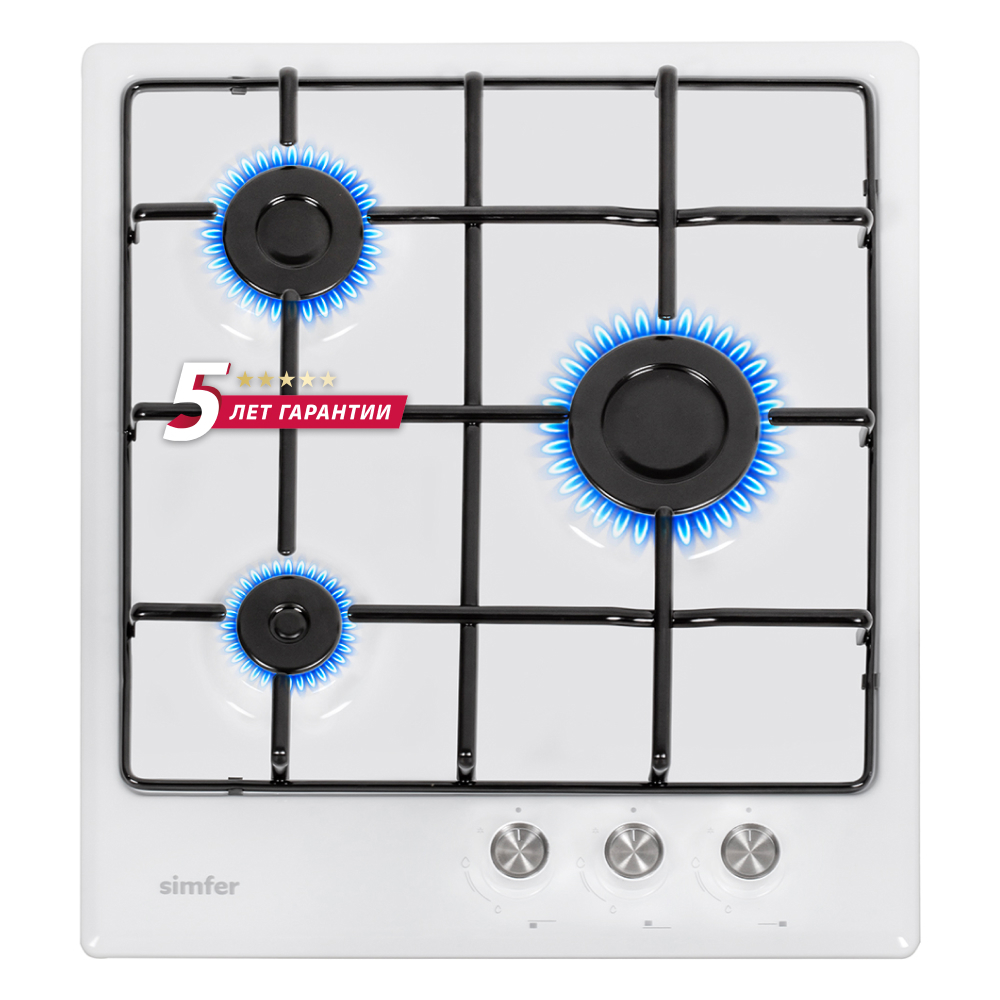 Изображение товара Газовая варочная панель Simfer H45V30W470 45 см 3 конфорки цвет белый