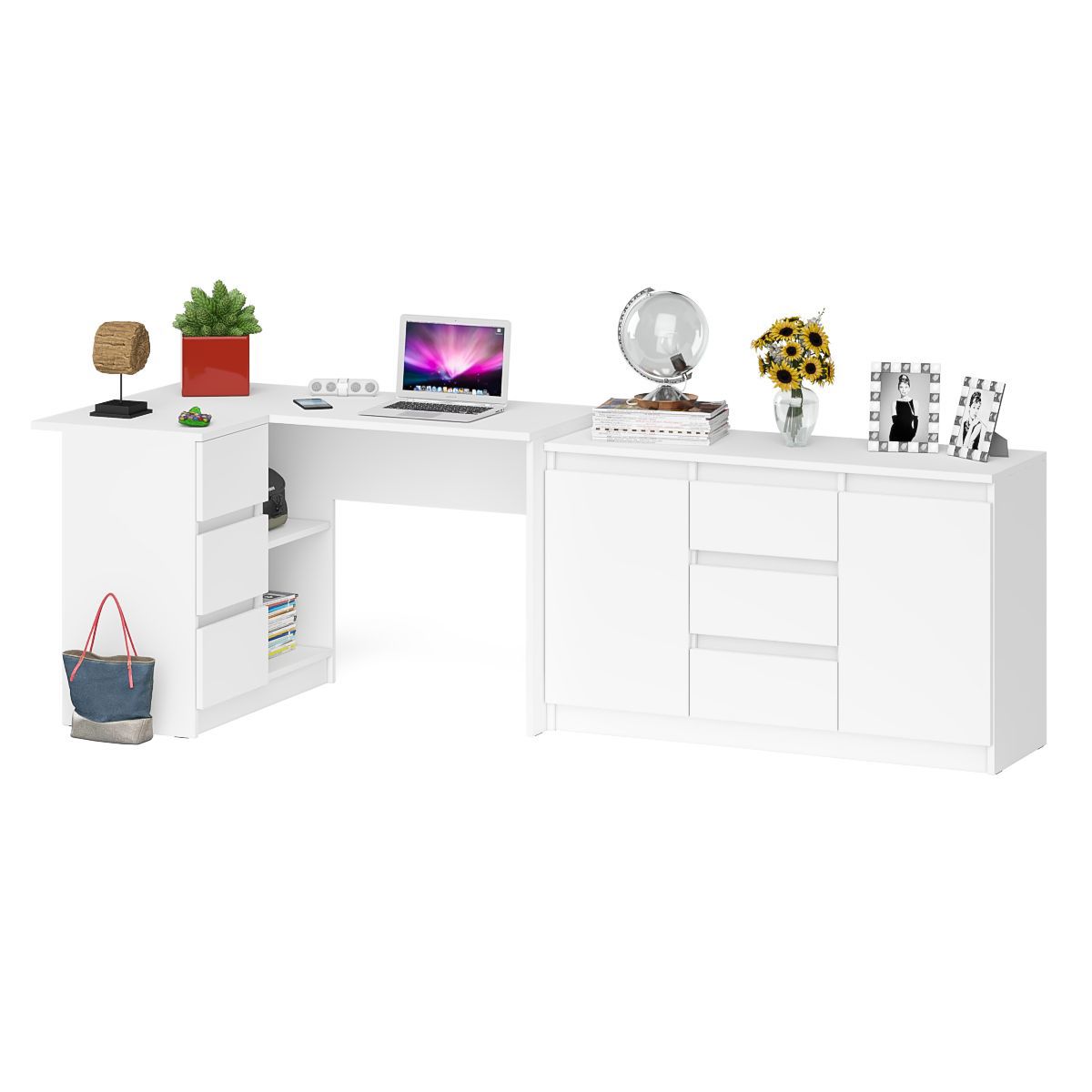 Изображение товара Офисный стол с полкой Свк Мори 245x77x85 см ЛДСП цвет белый