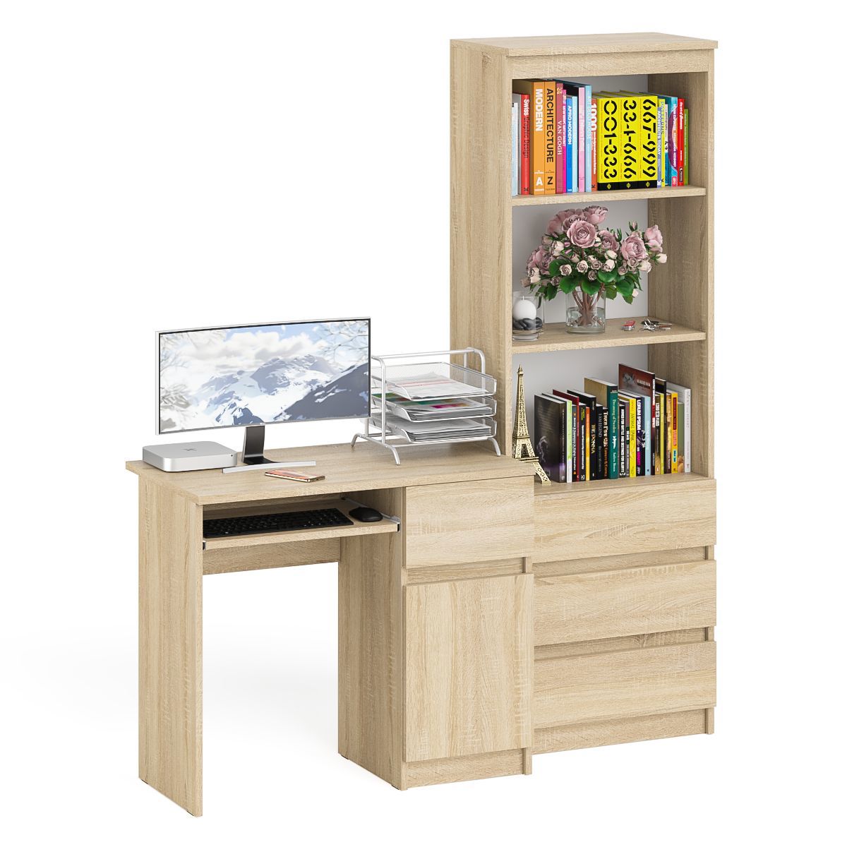 Изображение товара Офисный стол с полкой МС-1 правый со стеллажом МСТ600 СВК дуб сонома