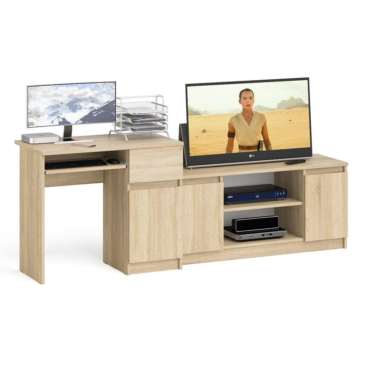 Изображение товара Офисный стол с тумбой МС-1П и МТВ-1200, Дуб Сонома