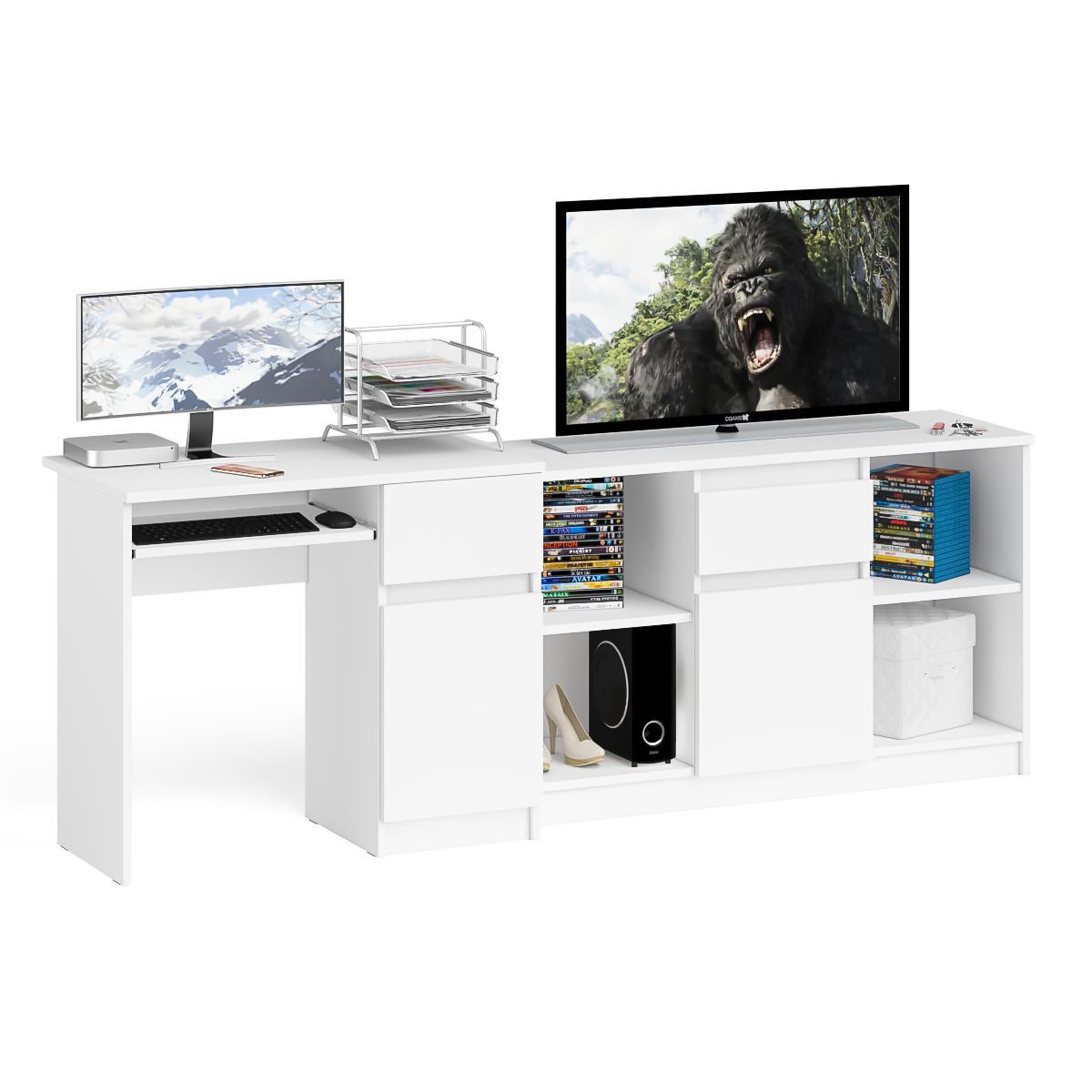 Изображение товара Офисный стол с полкой Свк Мори МС-1 правый с тумбой белый 210х77х50 см