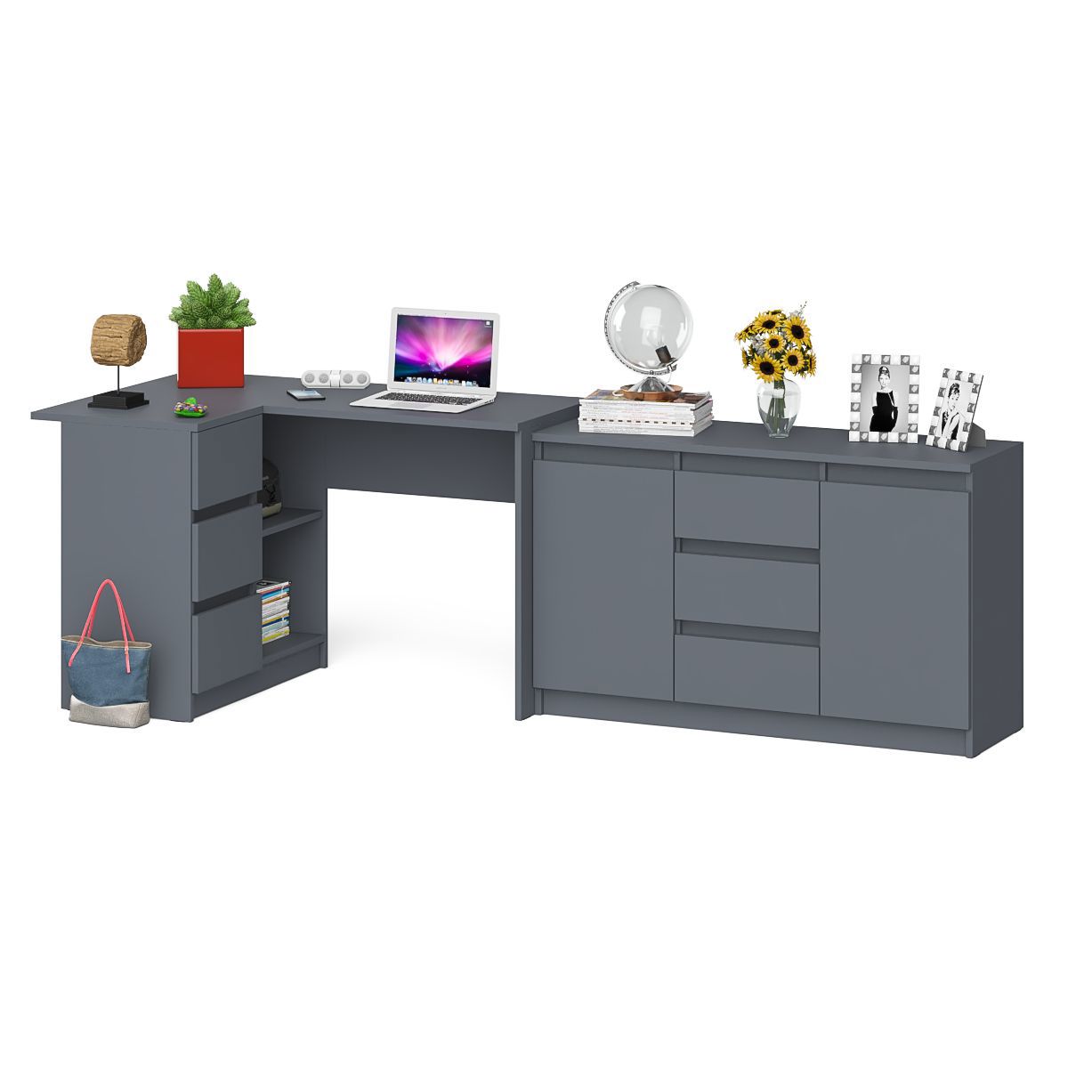 Изображение товара Офисный стол с полкой Свк Мори 245x77x85 см графит