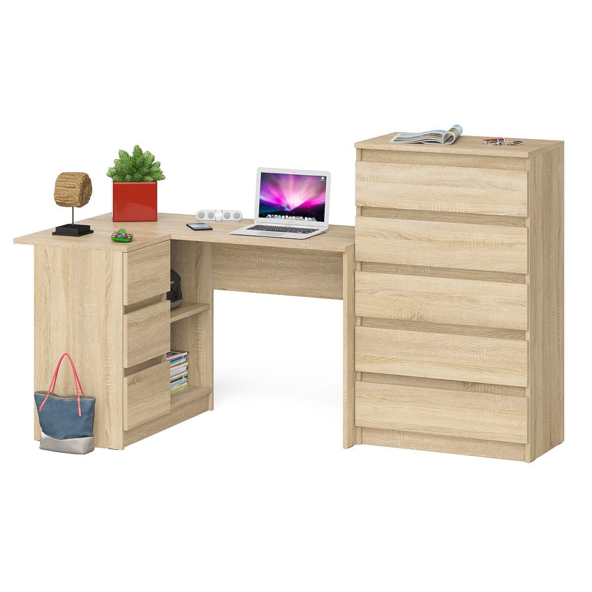 Изображение товара Офисный стол с полкой Свк Мори 195x114 см дуб сонома