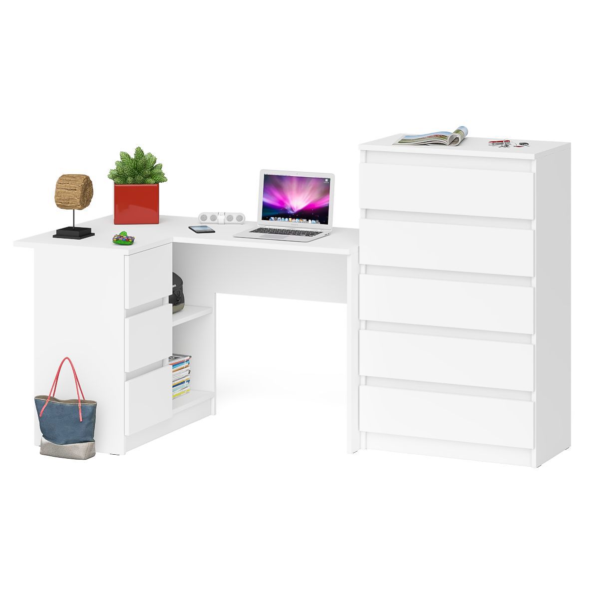 Изображение товара Офисный стол с полкой Свк Мори 195x114x85 см в белом цвете