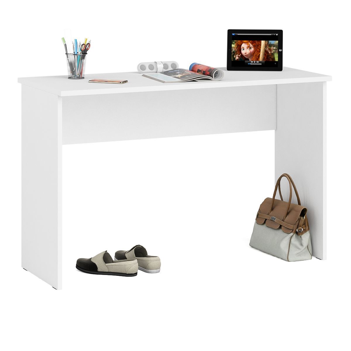 Изображение товара Офисный стол с полкой Свк Мори 120x77x50 см ЛДСП белый