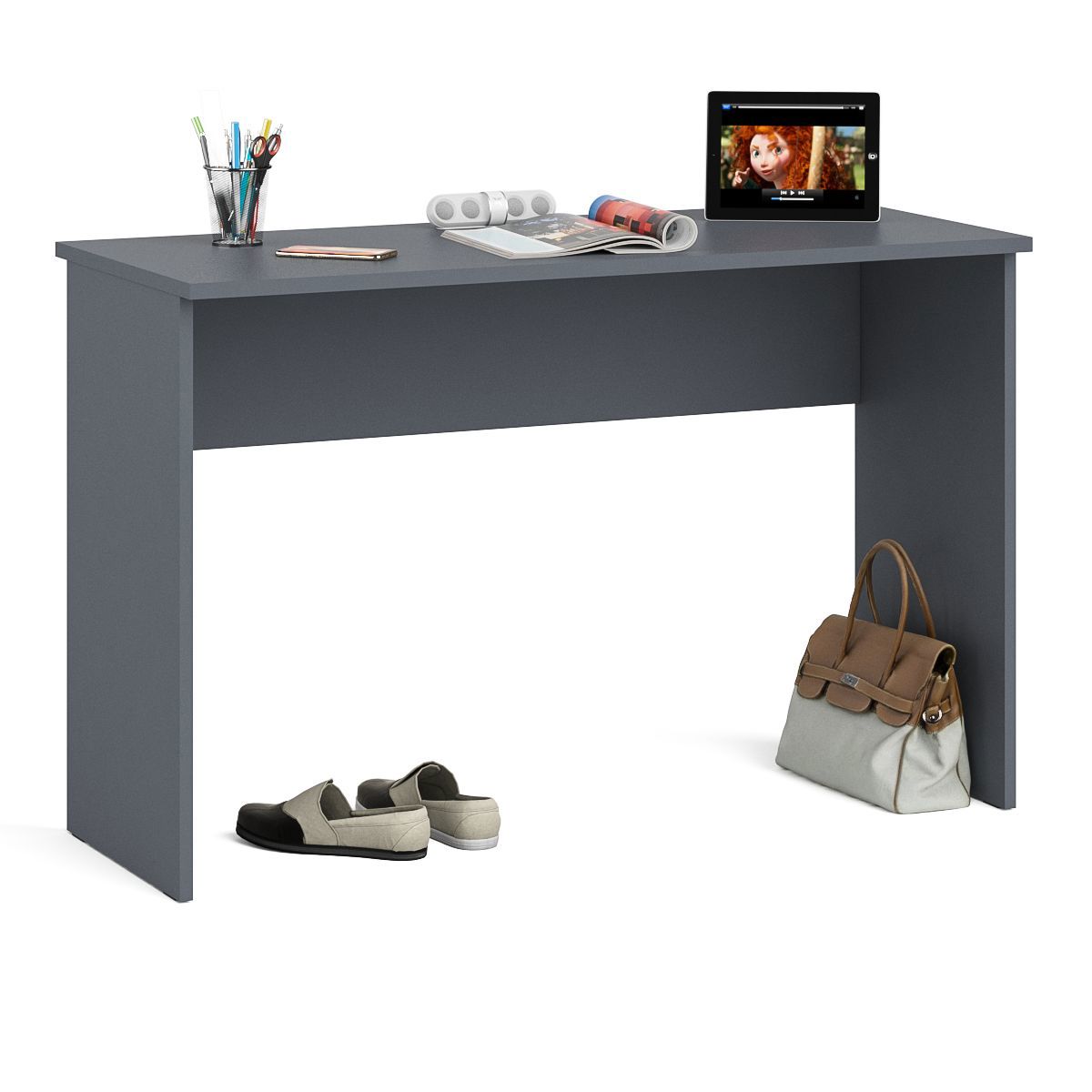 Изображение товара Офисный стол с полкой Свк Мори 120x77x50 см ЛДСП цвет графит