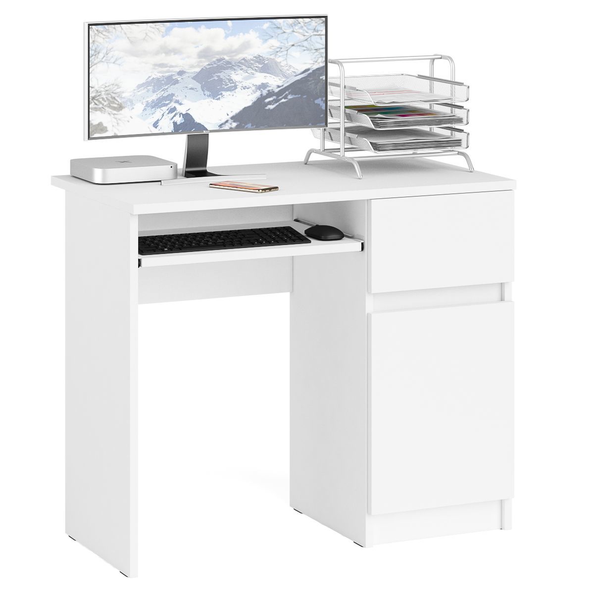 Изображение товара Офисный стол Свк Мори МС-1 правый 90x77x50 см из ЛДСП белый