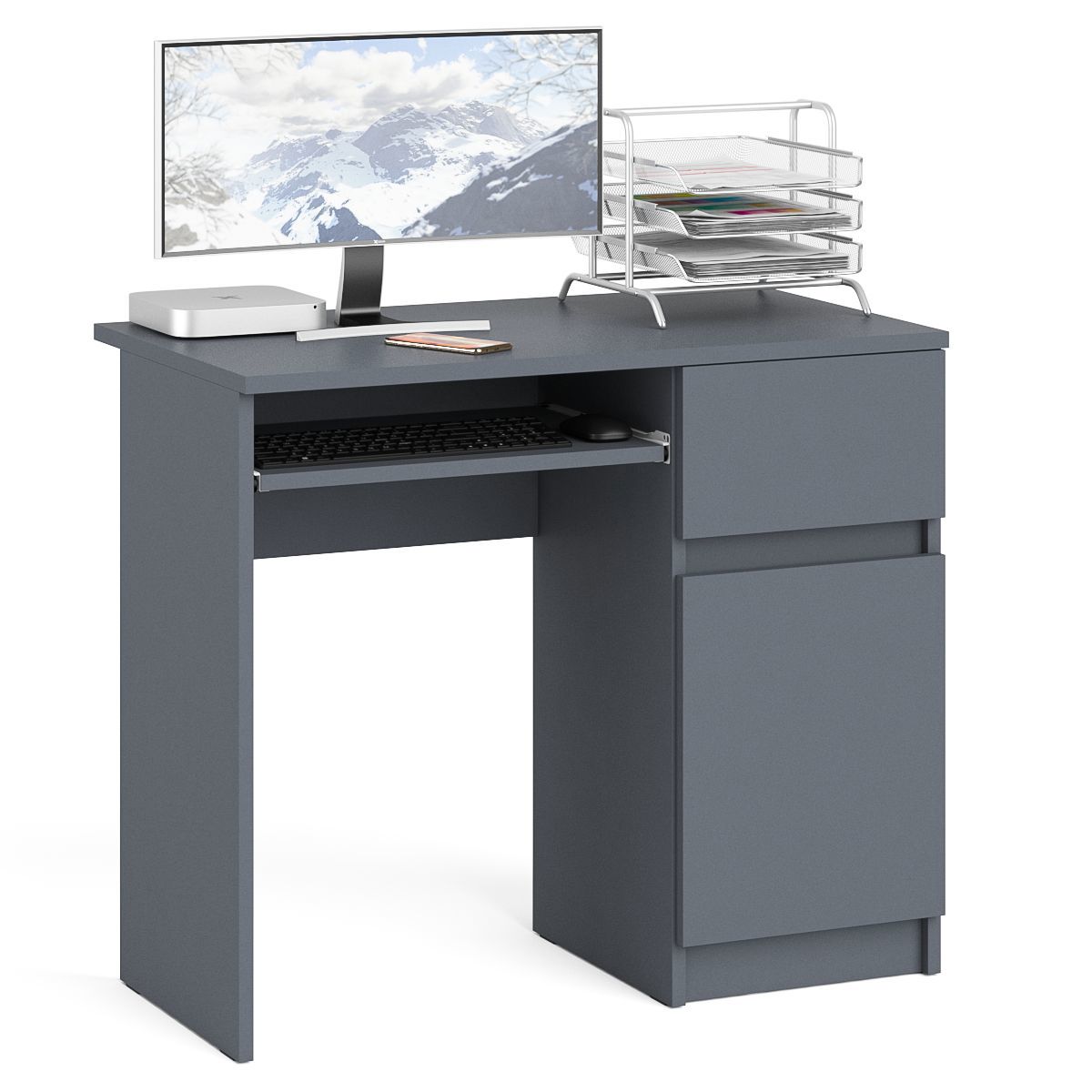 Изображение товара Офисный стол с полкой Свк Мори МС-1 правый 90x77 см цвет графит