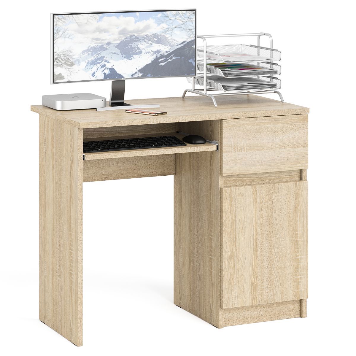 Изображение товара Офисный стол с полкой Свк Мори МС-1 правый 90x77x50 см ЛДСП цвет дуб сонома 1025957K