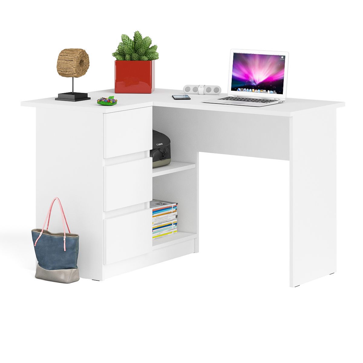 Изображение товара Офисный стол с полкой Мори МС-16 левый белый 124x77 см