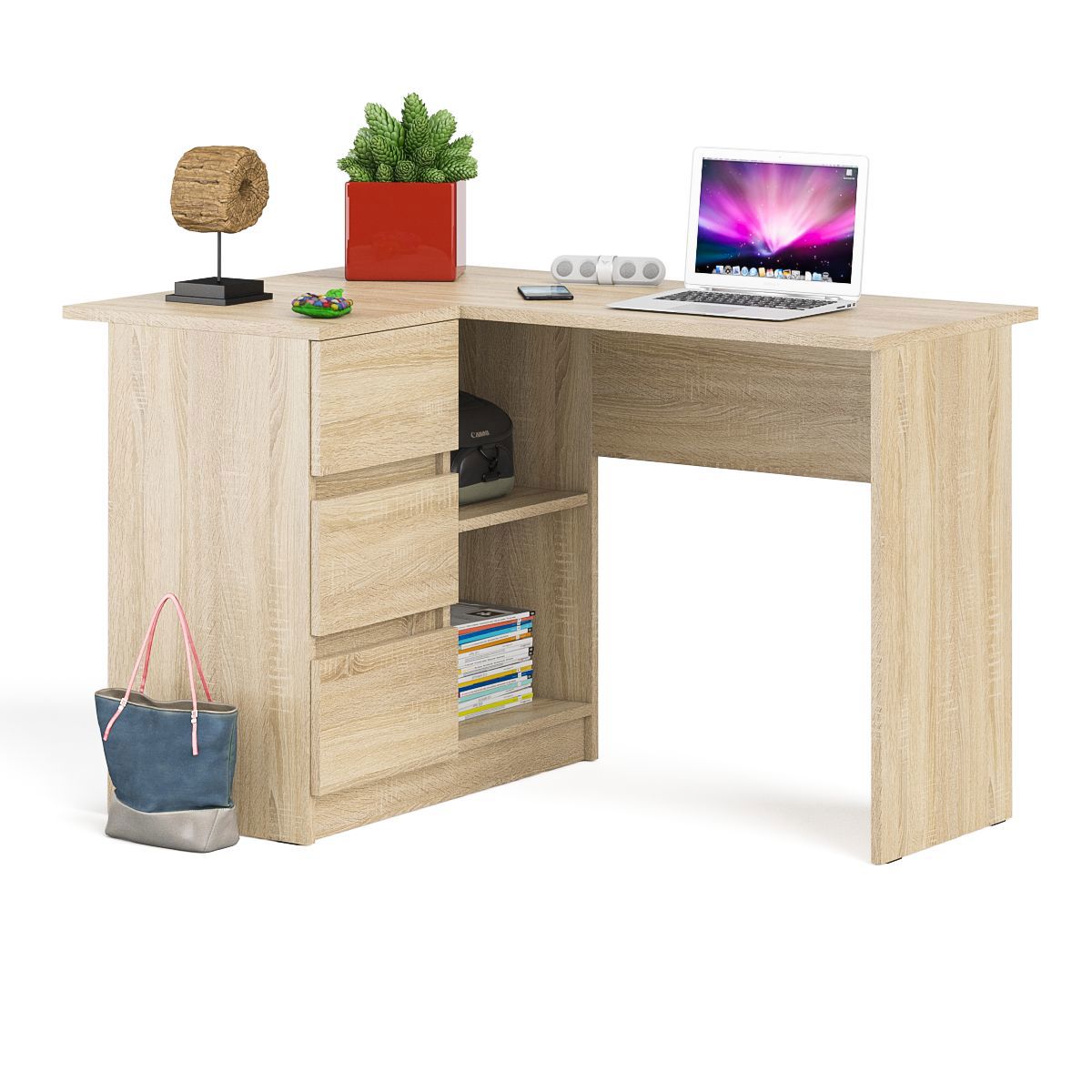 Изображение товара Офисный стол с полкой Свк Мори МС-16 левый 124x77x85 см ЛДСП цвет дуб сонома 1025929K