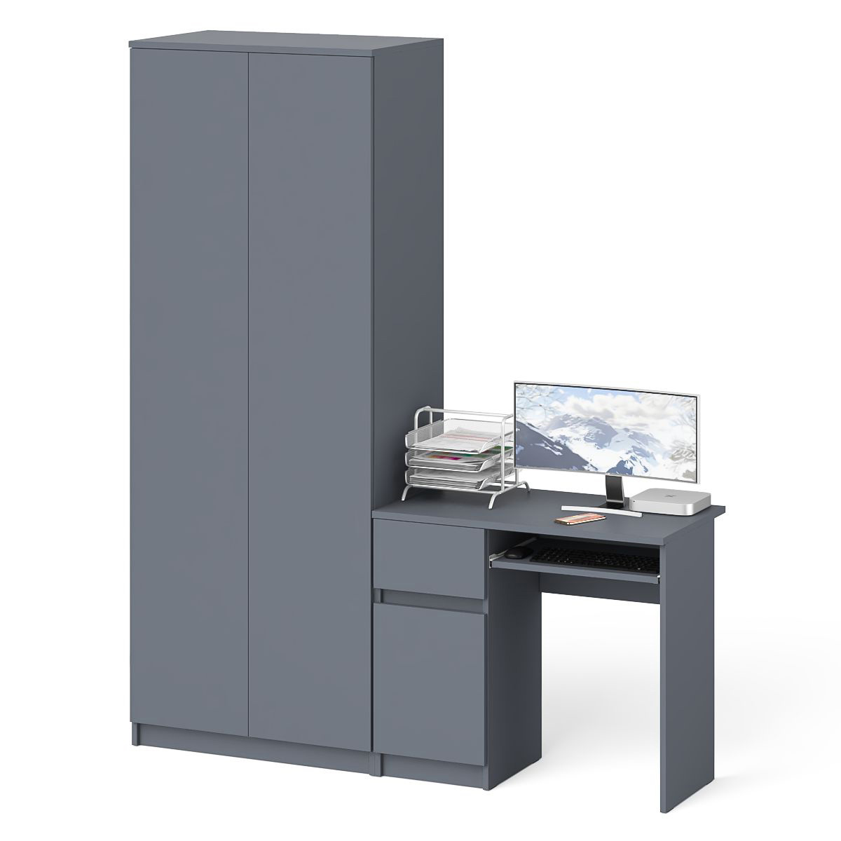 Изображение товара Офисный стол с полкой Свк Мори 170x210x50 см ЛДСП цвет графит