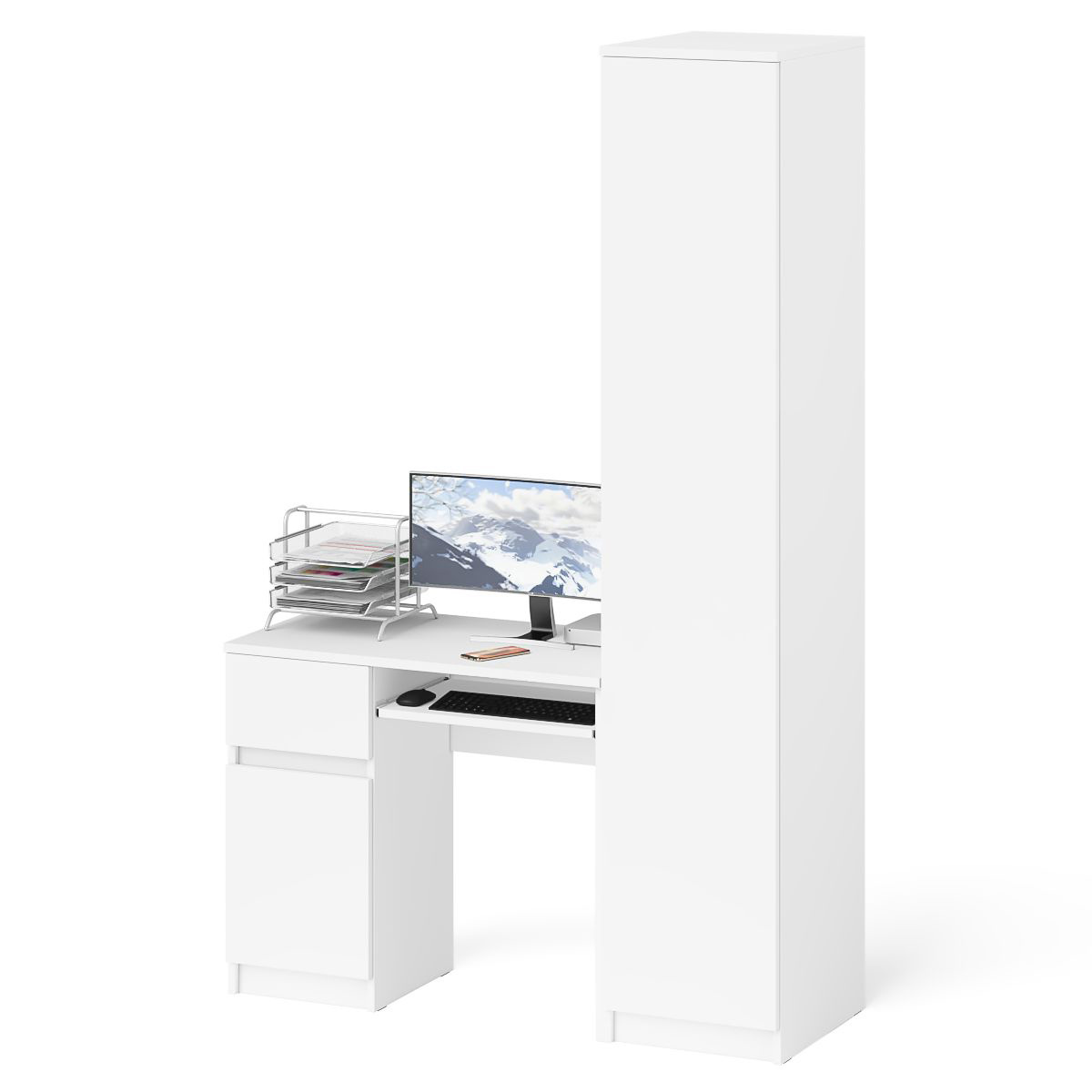 Изображение товара Офисный стол с полкой Свк Мори 130x210x50 см белый ЛДСП