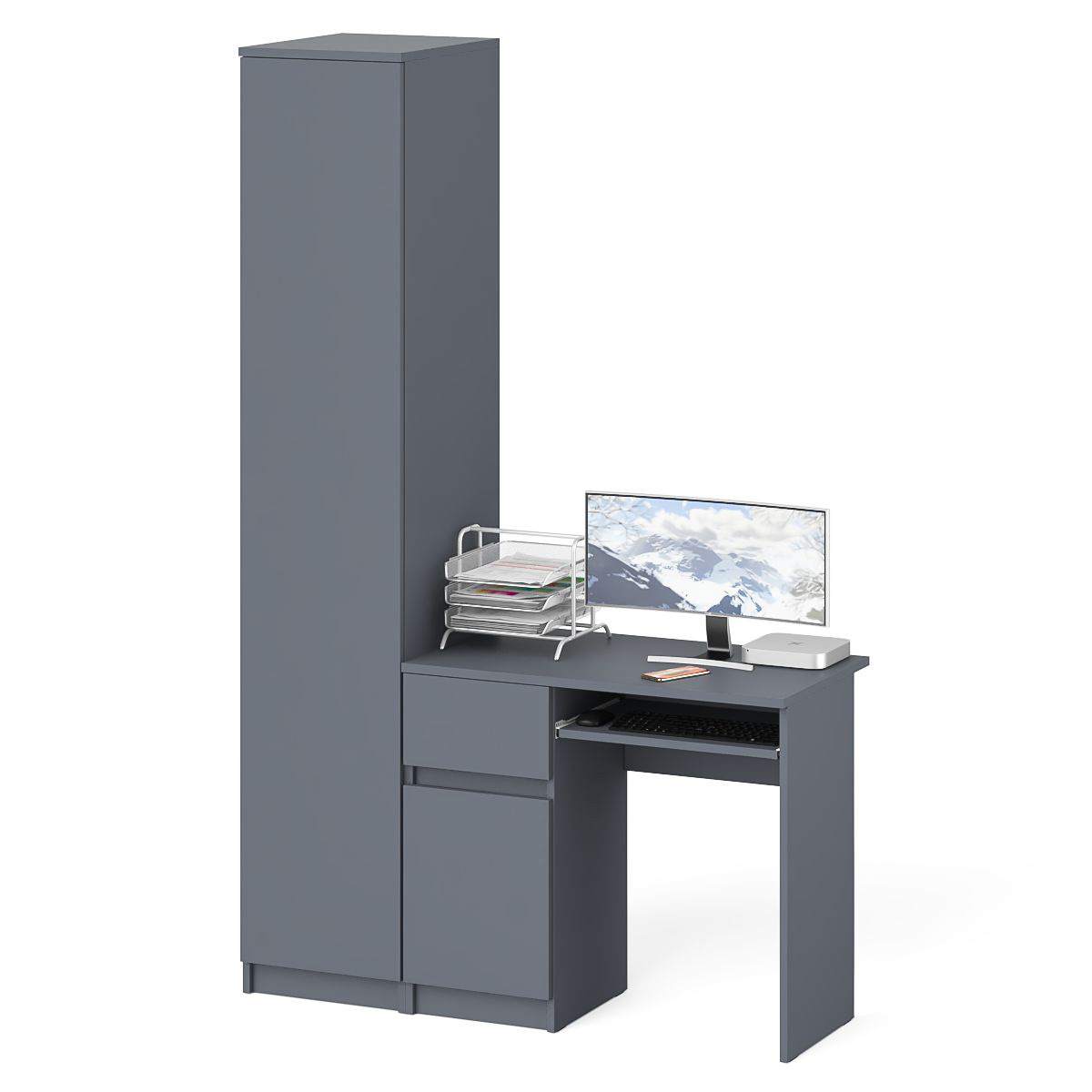 Изображение товара Офисный стол с полкой Свк Мори 130x210 см графит