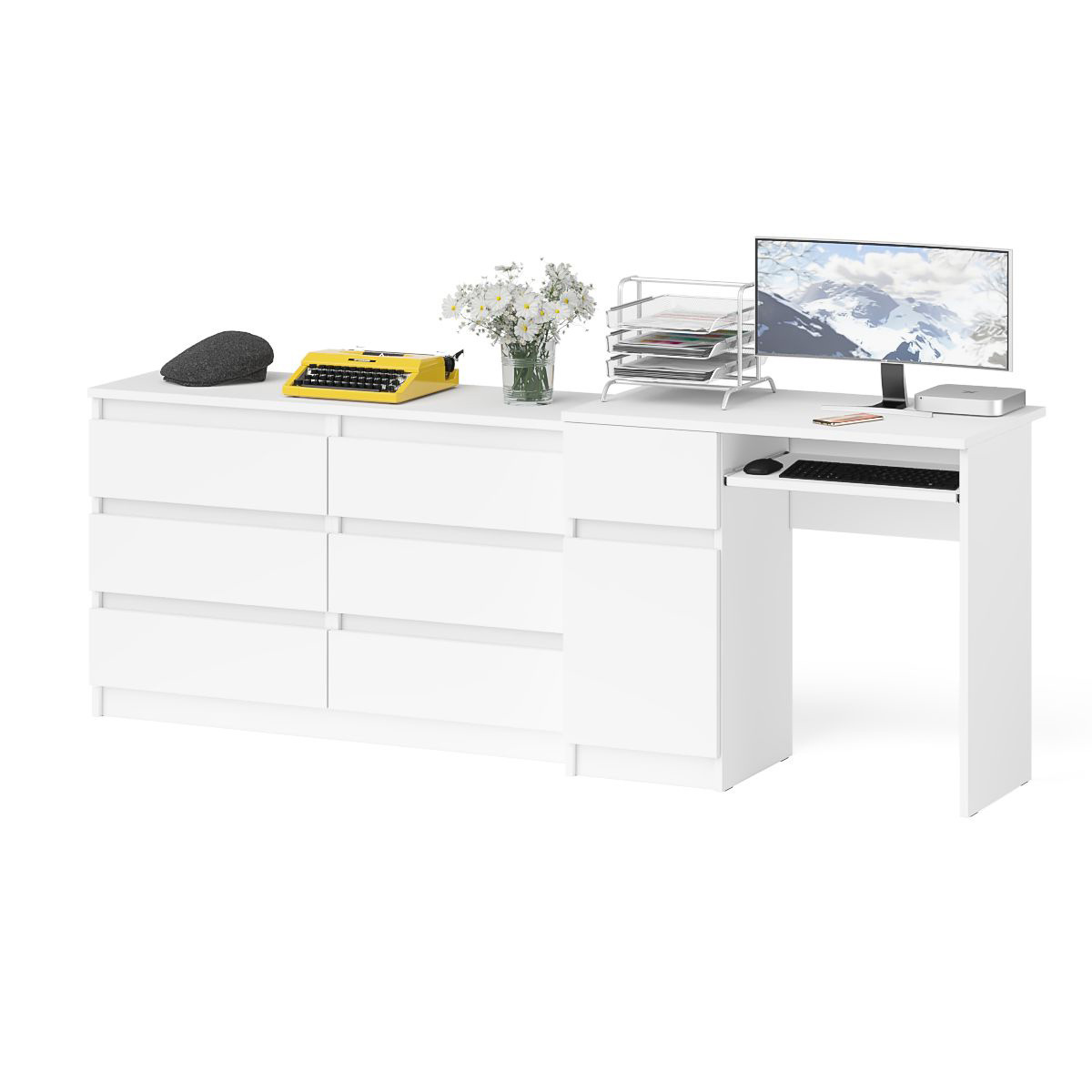 Изображение товара Офисный стол с полкой Свк Мори 210x77x50 см ЛДСП цвет белый 1026407K