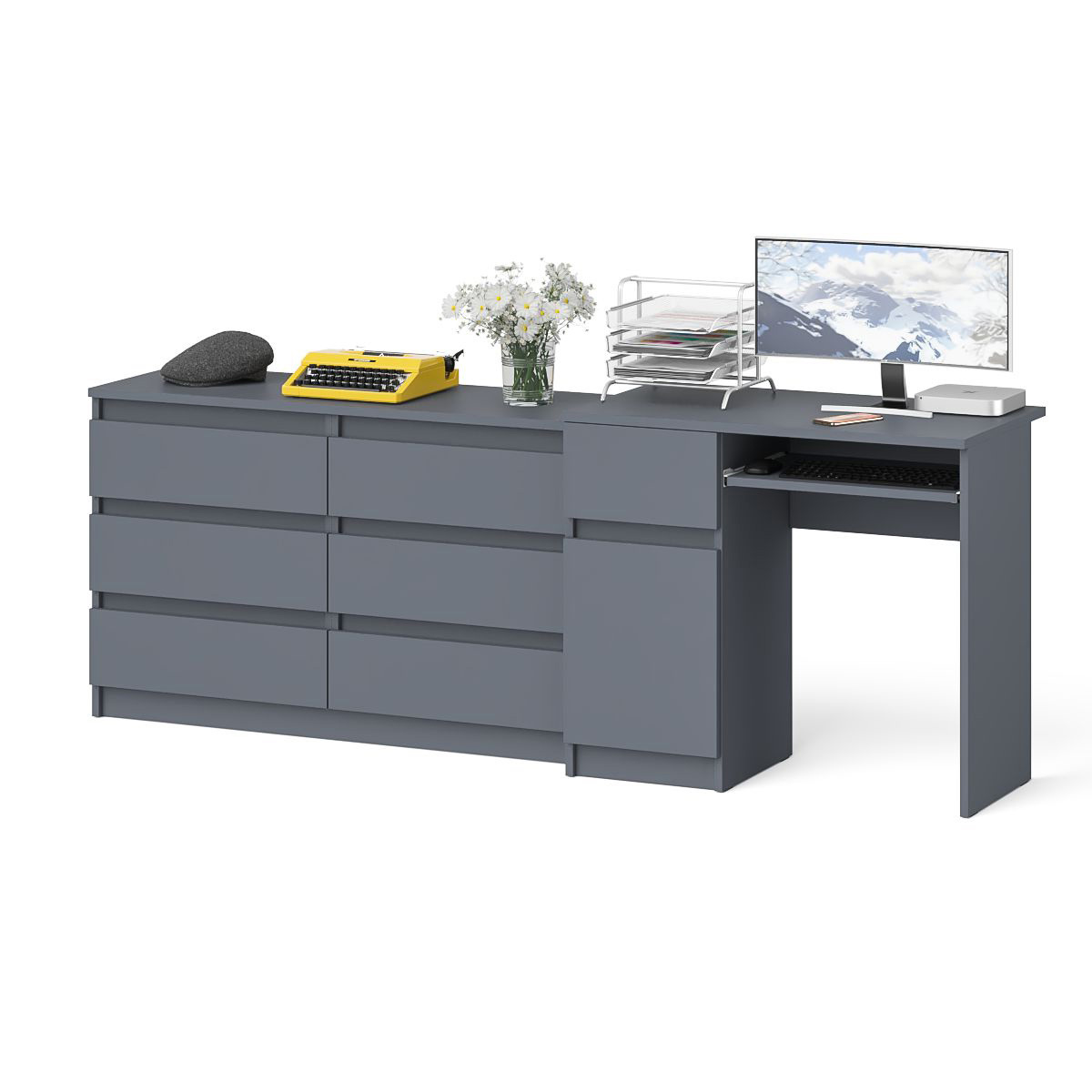 Изображение товара Офисный стол с полкой Свк Мори 210x77x50 см цвет графит