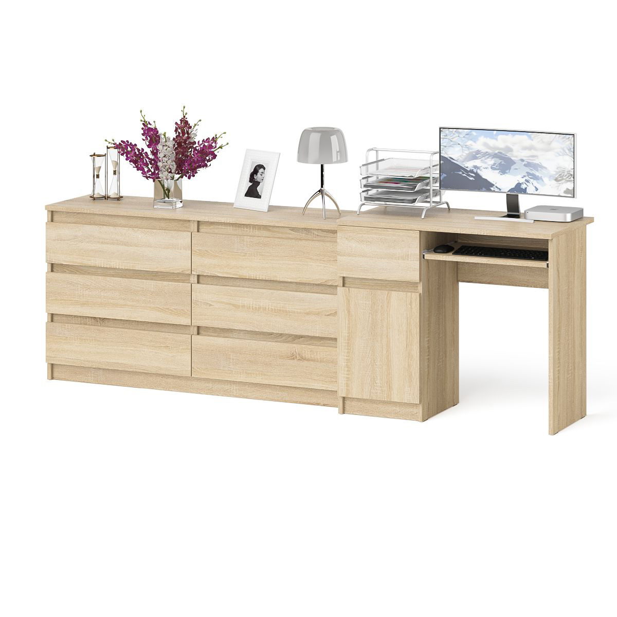 Изображение товара Комплект мебели Мори для офиса: стол и комод из ЛДСП дуб сонома