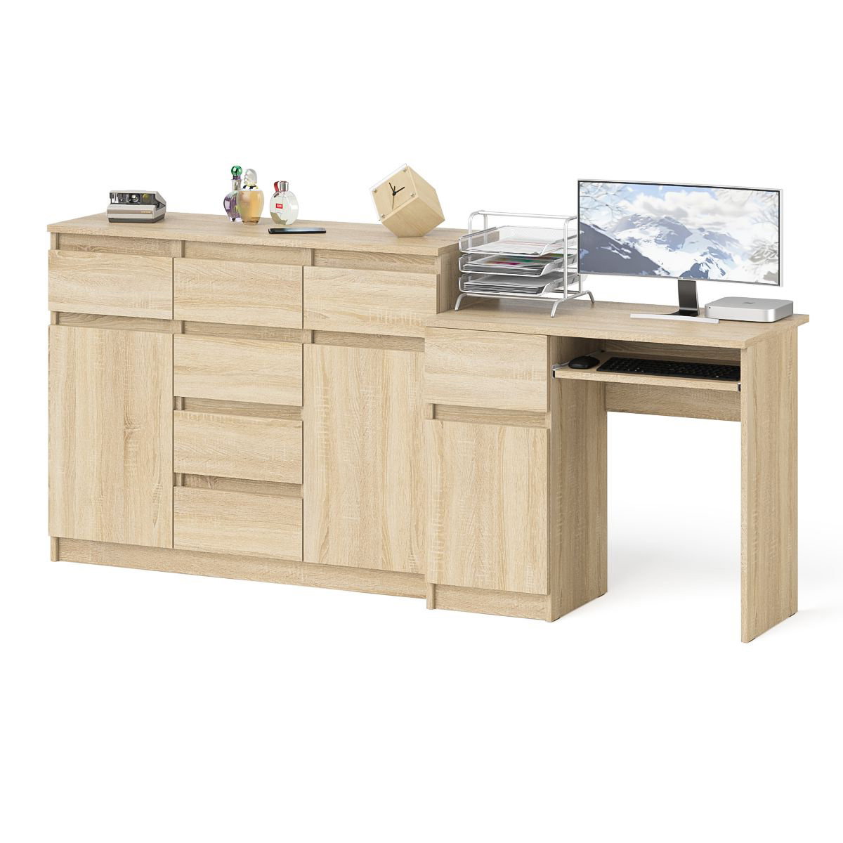 Изображение товара Комод-тумба с полкой Мори 210x94x50 см и компьютерный стол МС-1 левый