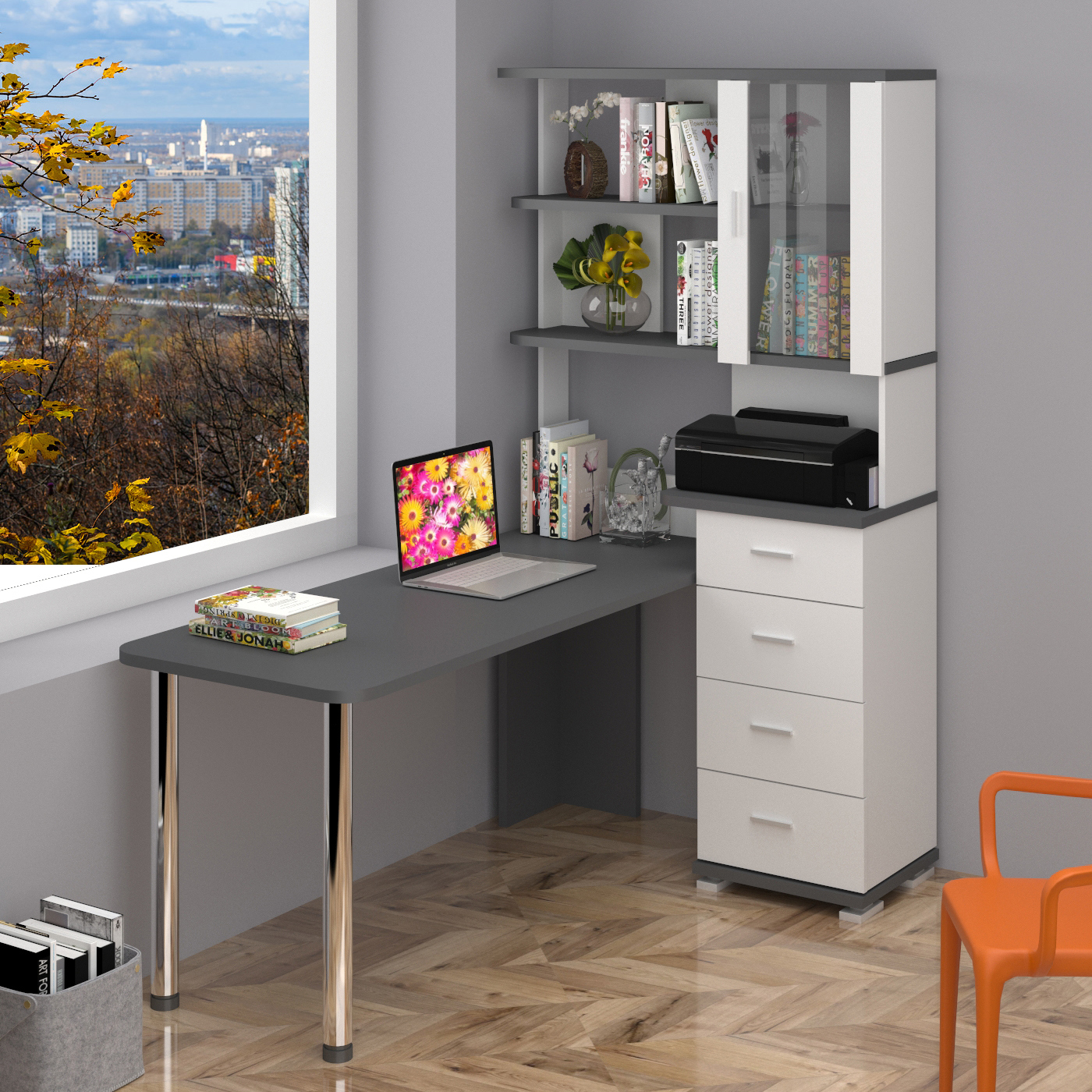 Изображение товара Угловой письменный стол серии Домино из ЛДСП белый и графит 110x193x170 см