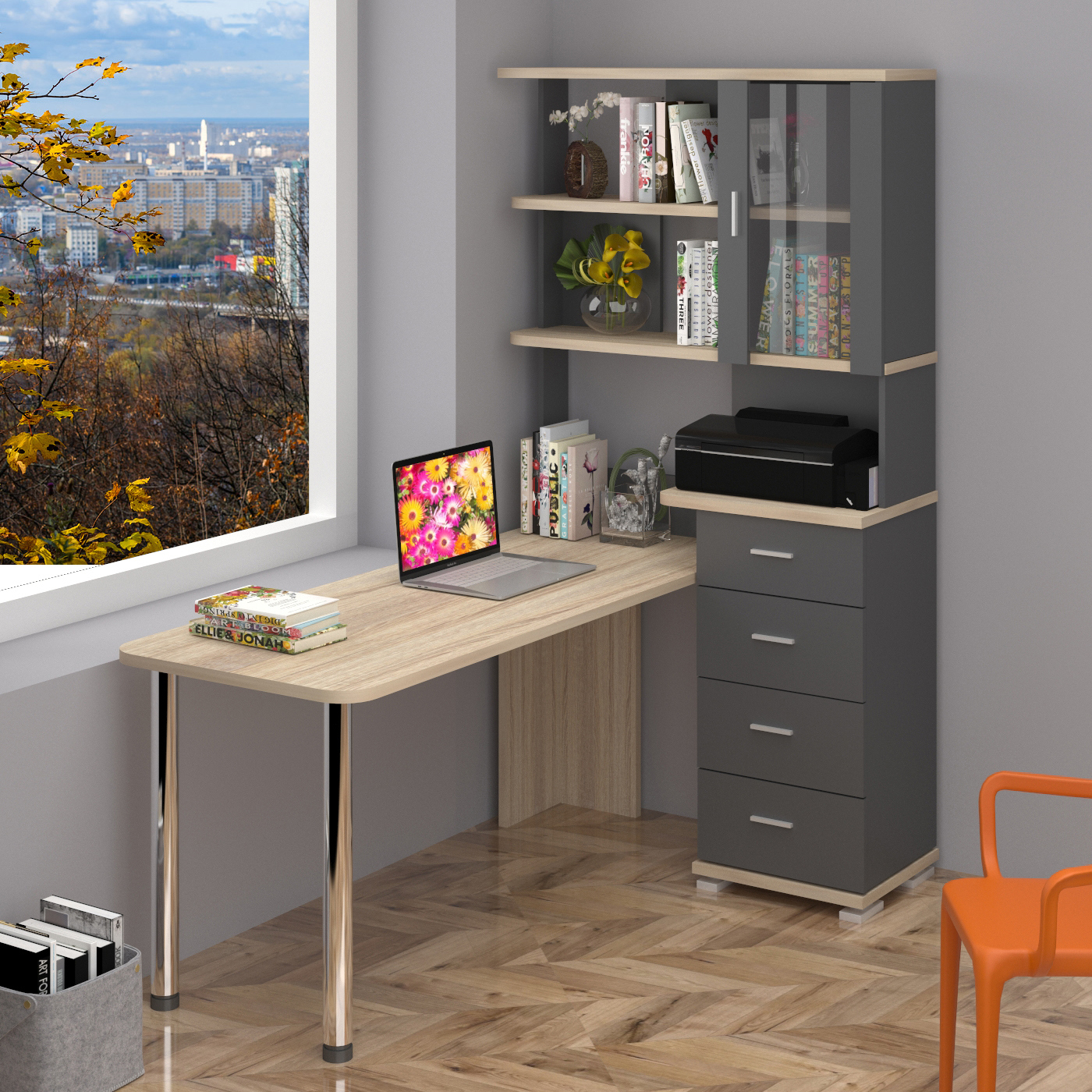 Изображение товара Стол Мэрдэс Ср 110x193x170 см ЛДСП цвет графит/дуб сонома СР-220/170 ГС