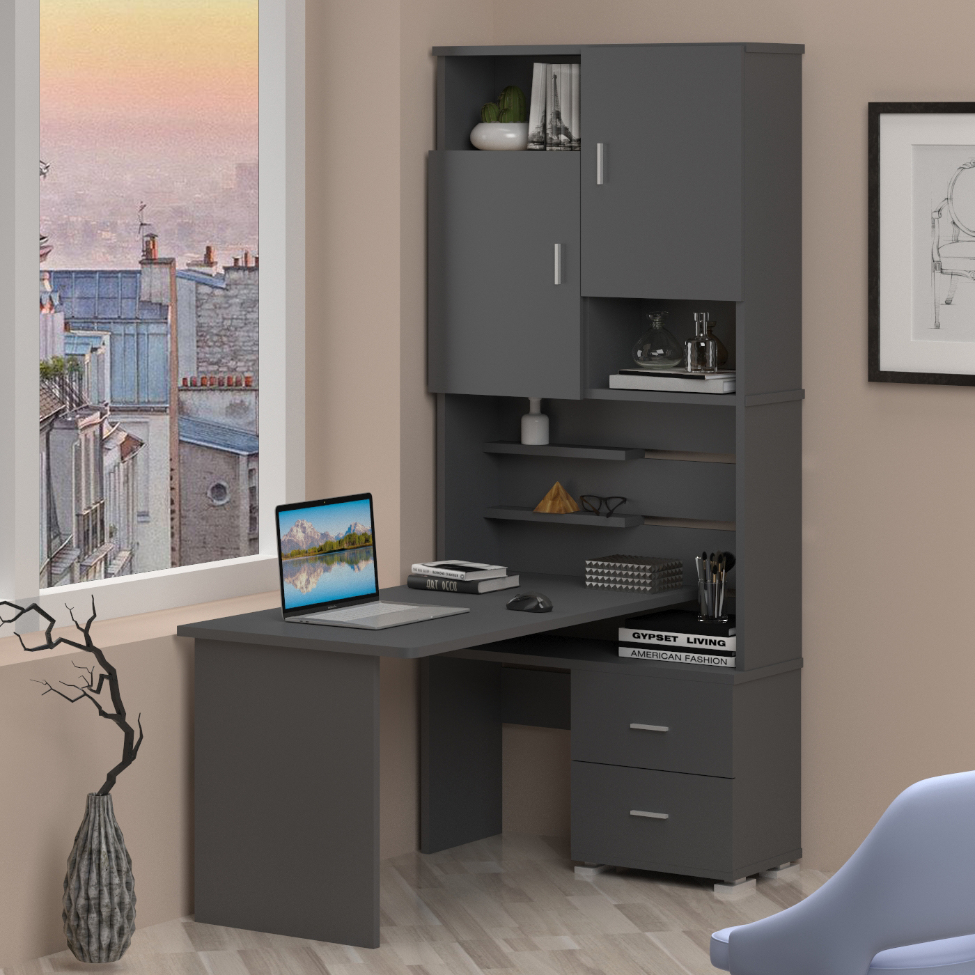 Изображение товара Стол Мэрдэс Ср угловой 960x216x140 см графит