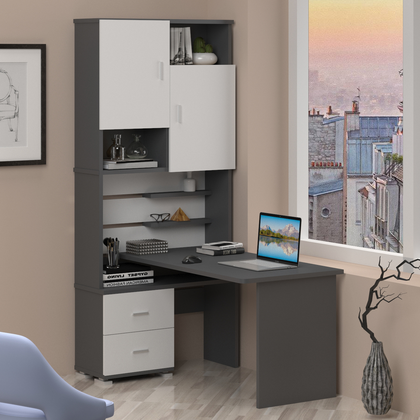 Изображение товара Стол Мэрдэс Ср 960x216x140 см ЛДСП цвет белый/графит СР-720/140 ГБЕГ-ЛЕВ