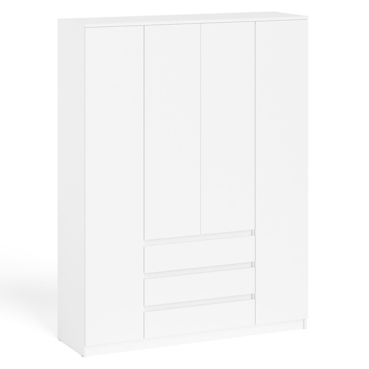 Изображение товара Шкаф распашной Мори МШ1600.1 из ЛДСП, белый, современный дизайн, 4 двери, 3 ящика