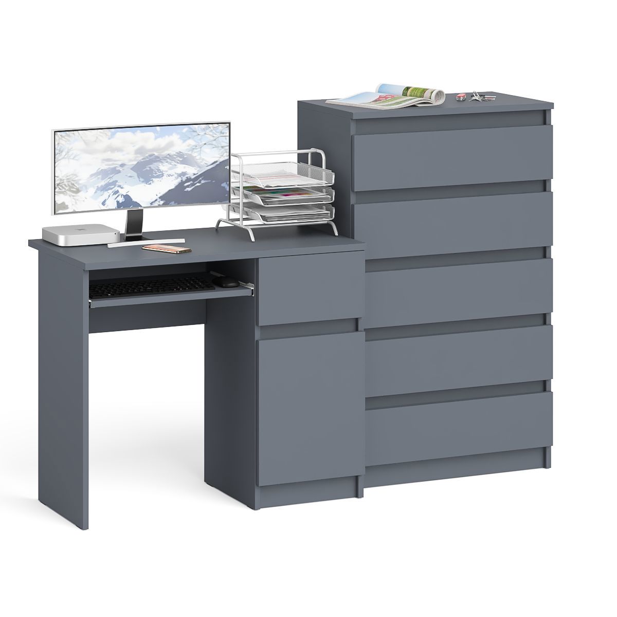 Изображение товара Офисный стол с полкой Свк Мори 160x114 см ЛДСП графит