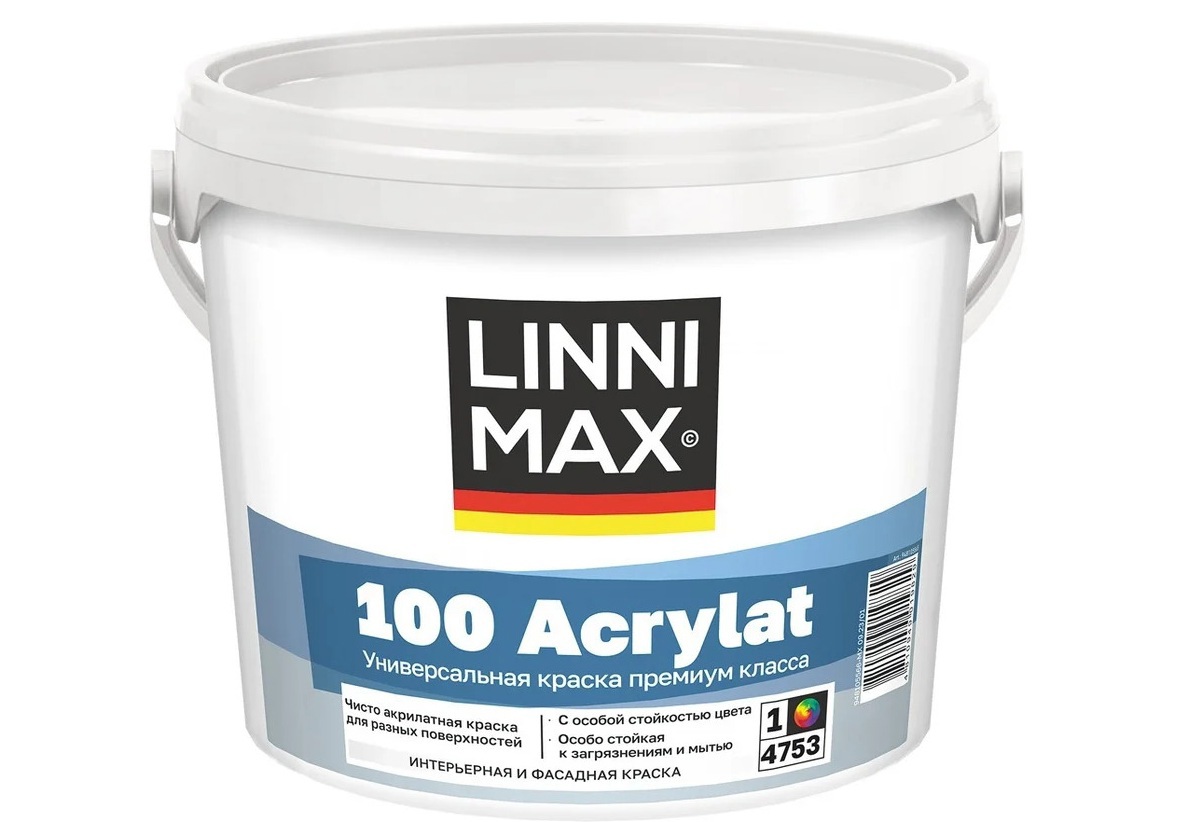 Изображение товара Фасадная краска Linnimax 100 Acrylat полуматовая цвет белый база А 0.9 л