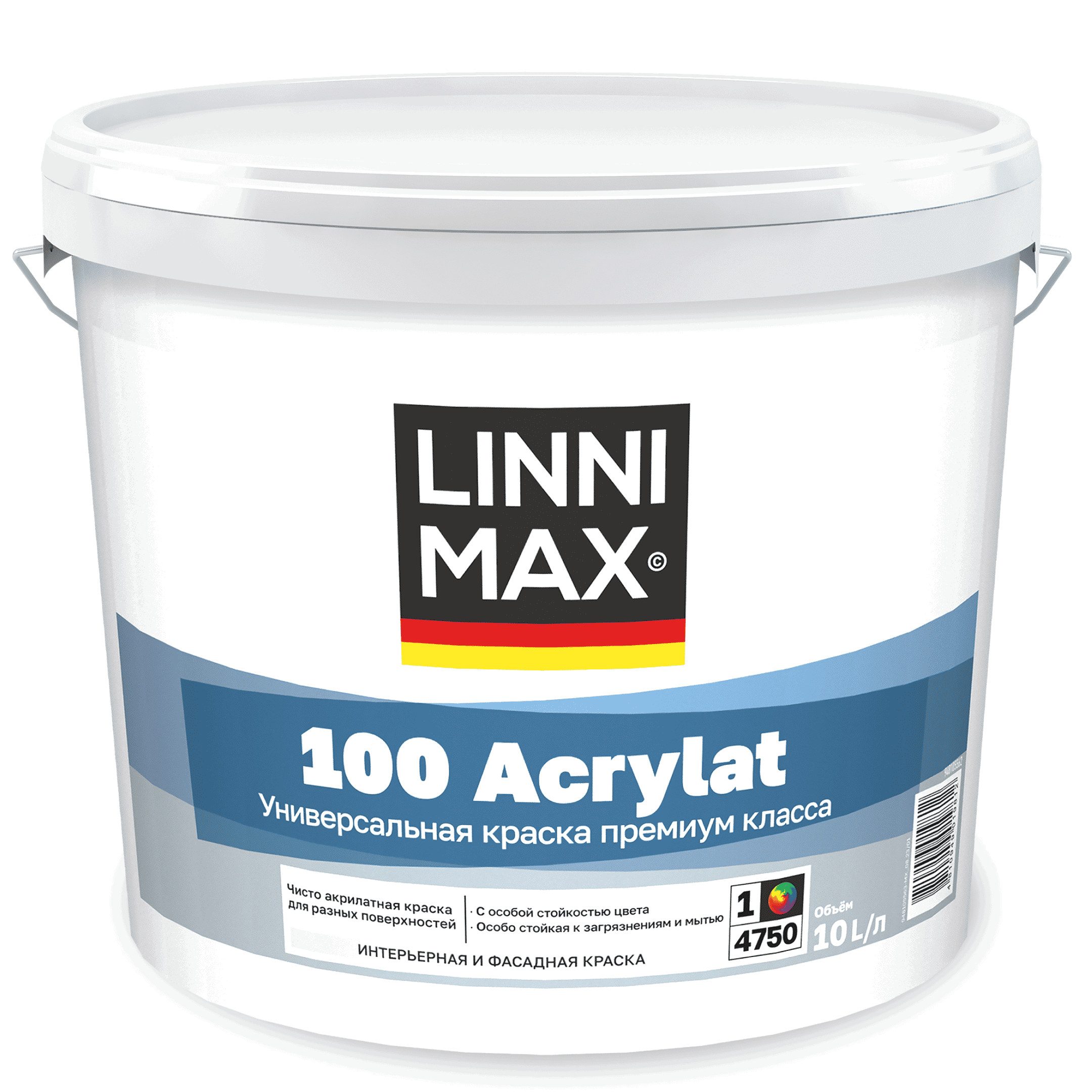 Изображение товара Фасадная краска Linnimax 100 Acrylat полуматовая цвет белый база А 10 л