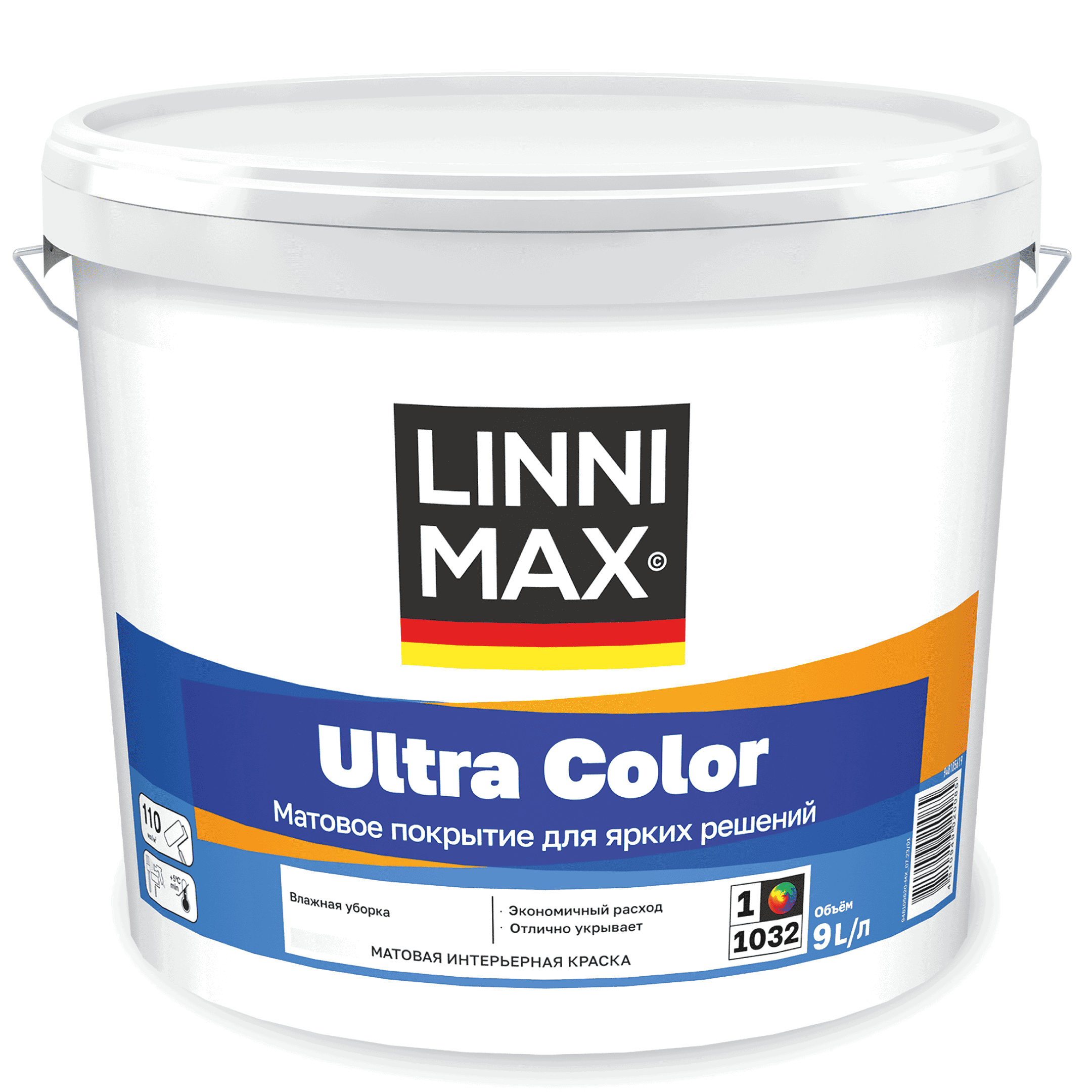Изображение товара Краска для внутренних покрытий Linnimax Ultra Color матовая цвет белый база А 9 л