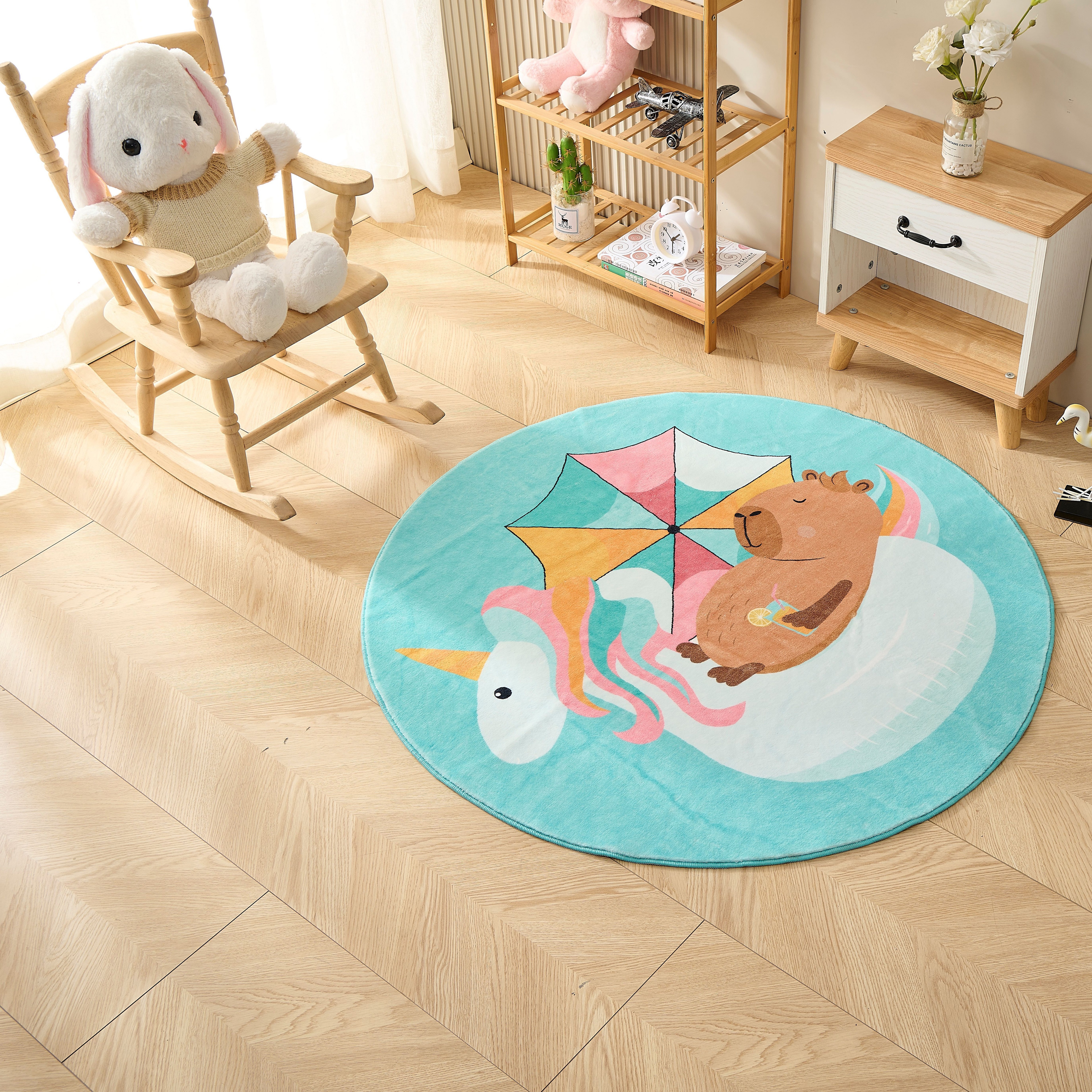 Изображение товара Круглый ковер Kindora Ø100 см полиэстер бирюзовый животное для детской комнаты