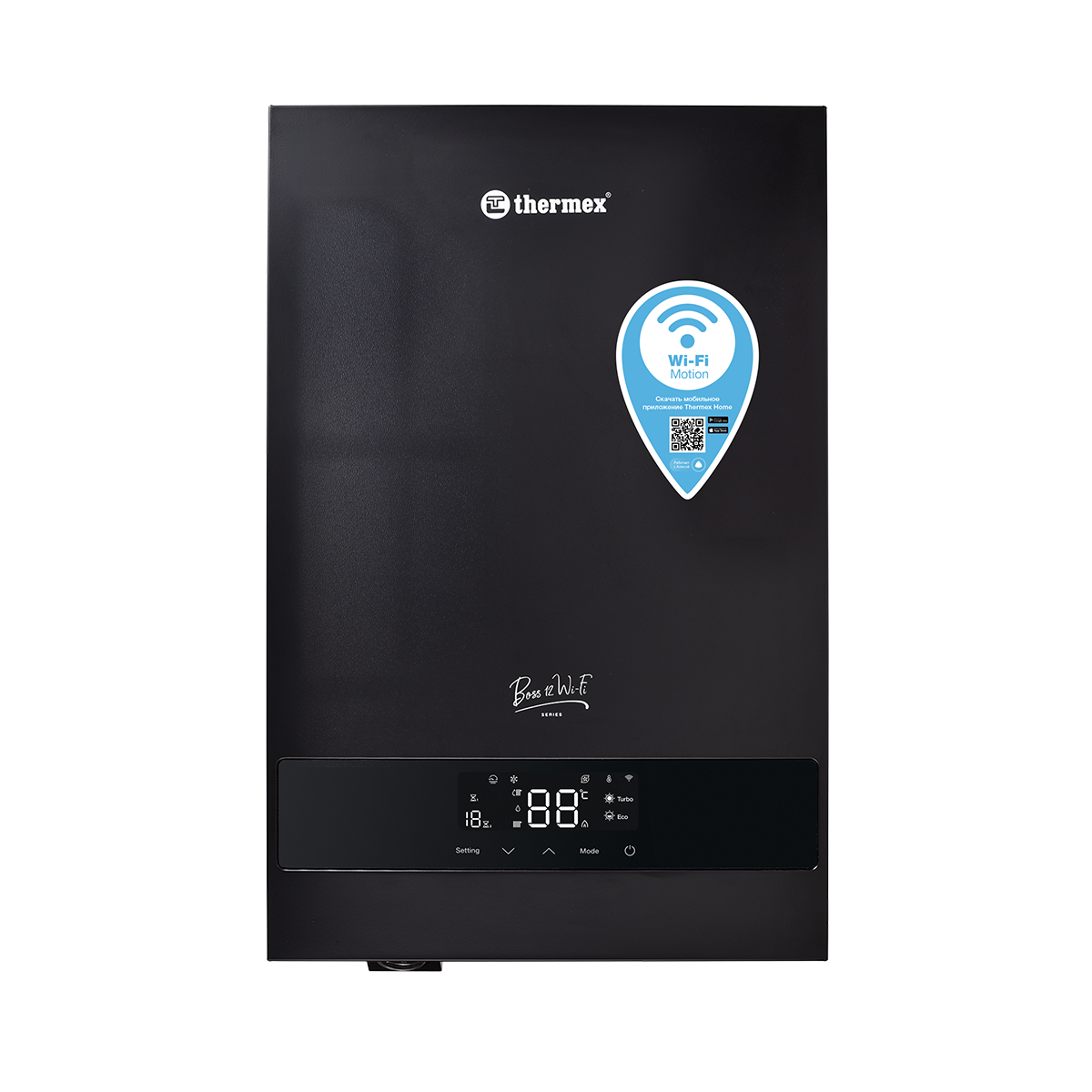 Изображение товара Электрический котел 12 кВт Thermex Boss 12 wi-fi black 511702 220, 380 В 1 настенный Wi-Fi Изображение товара Электрический котел 12 кВт Thermex Boss 12 wi-fi black 511702 220, 380 В 1 настенный Wi-Fi
