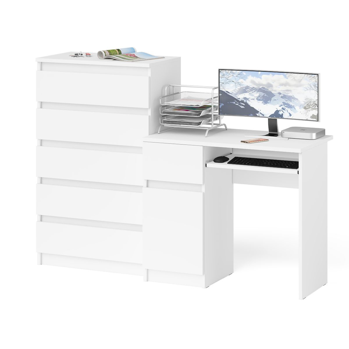 Изображение товара Офисный стол с полкой Свк Мори 160x114 см белый