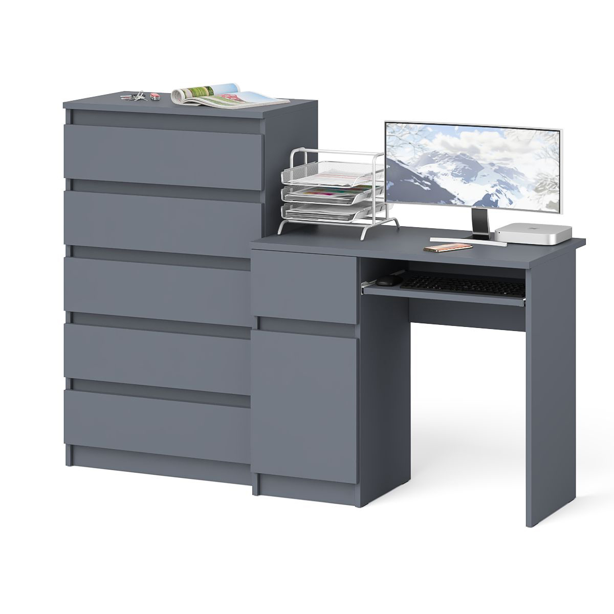 Изображение товара Офисный стол с полкой Свк Мори МС-1 левый 160x50 см ЛДСП графит