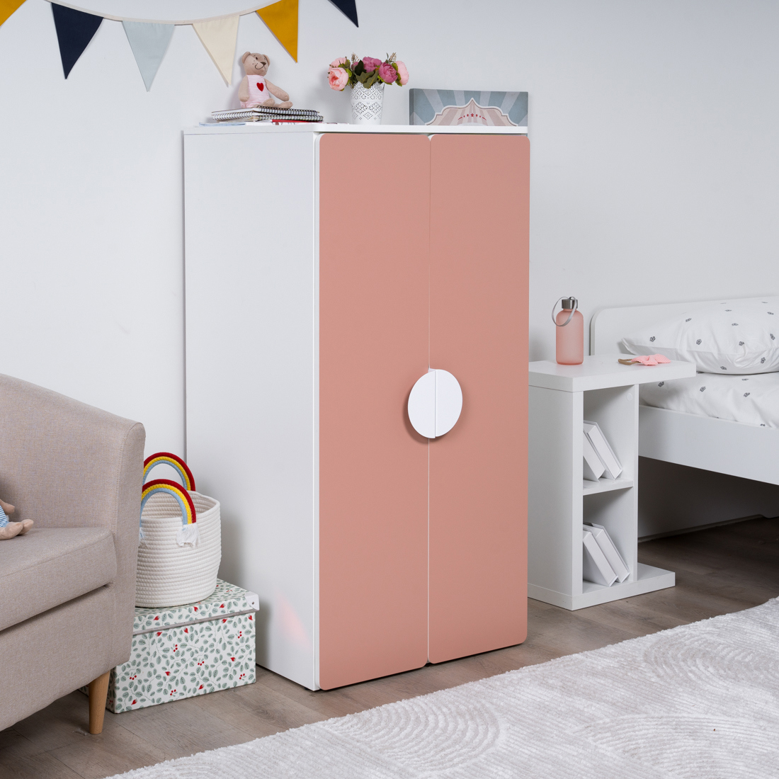 Изображение товара Шкаф распашной Гуд Лакк ПИКСИ с 2 дверьми и 3 полками розовый 61x123x57 см