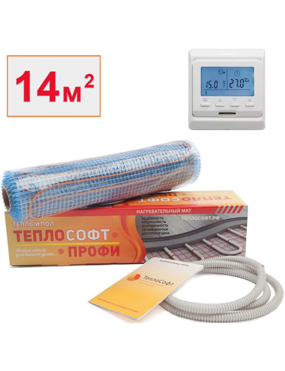 Изображение товара Нагревательный мат Теплософт 14 м² 2100 Вт с программируемым терморегулятором