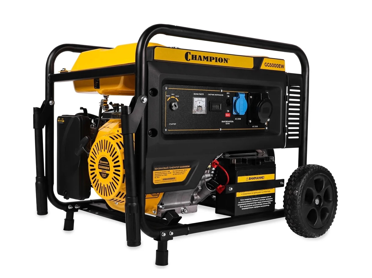Изображение товара Генератор бензиновый Champion GG5000EW 5.5 кВт с электростартером и колесами