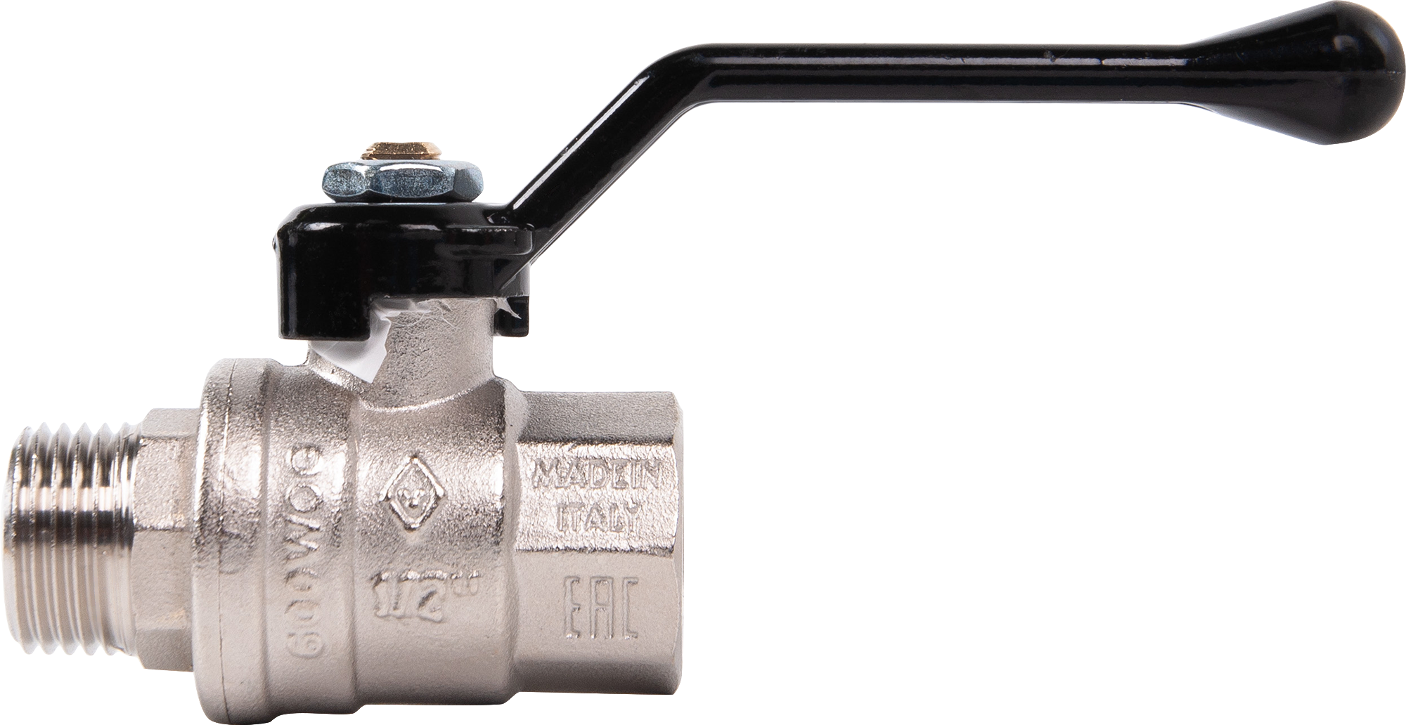 Кран шаровой прямой Bugatti Oregon DN15 PN40 1/2" НР/ВР латунь ручка рычаг - 1