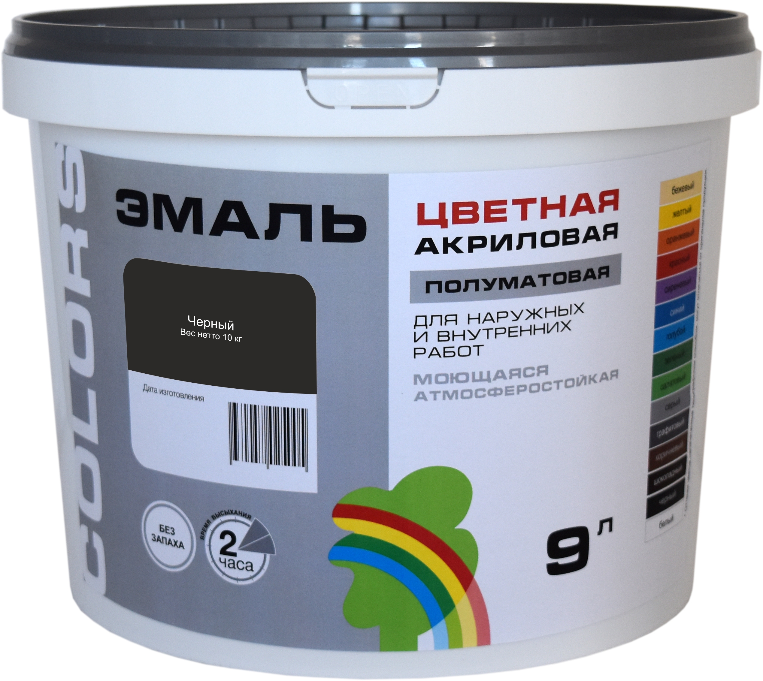 Изображение товара Эмаль Радуга ВДАК-220_COLORS Черная, водная для дерева, 9 л