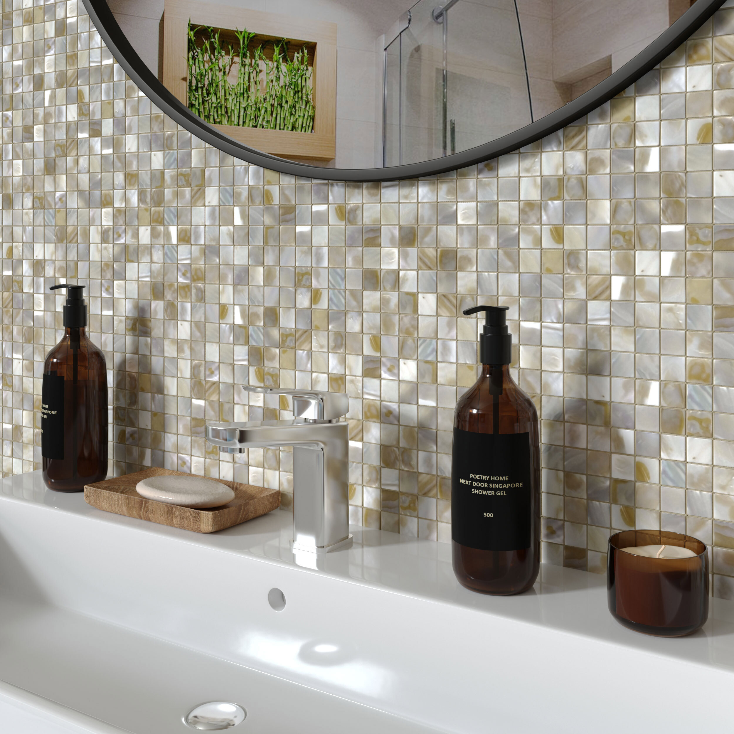 Изображение товара Мозаика из натуральной ракушки Керамоград Shell-01 30x30см размер ячейки 20x20мм