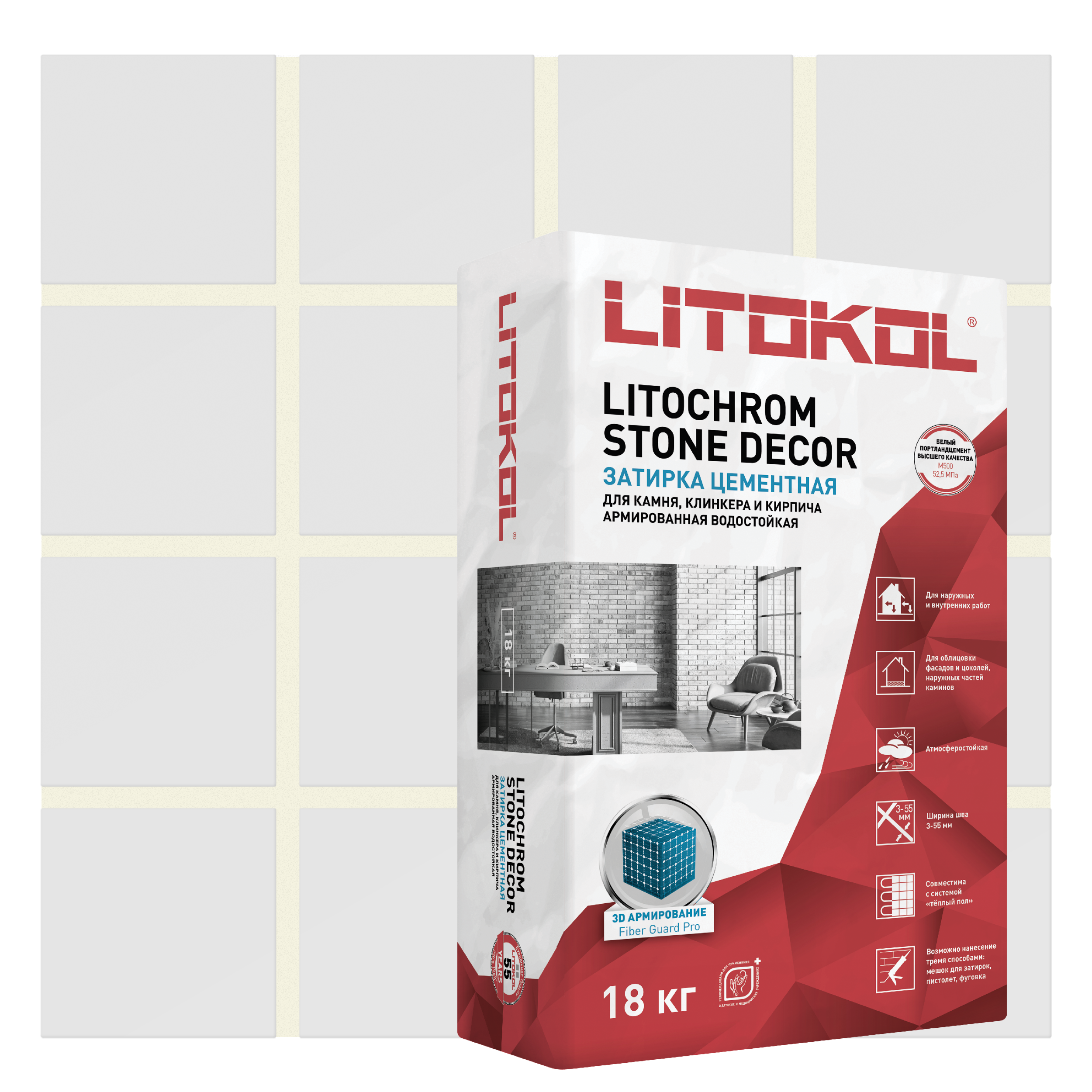 Изображение товара Затирка цементная Litochrom Stone Decor SD.400 18 кг белый