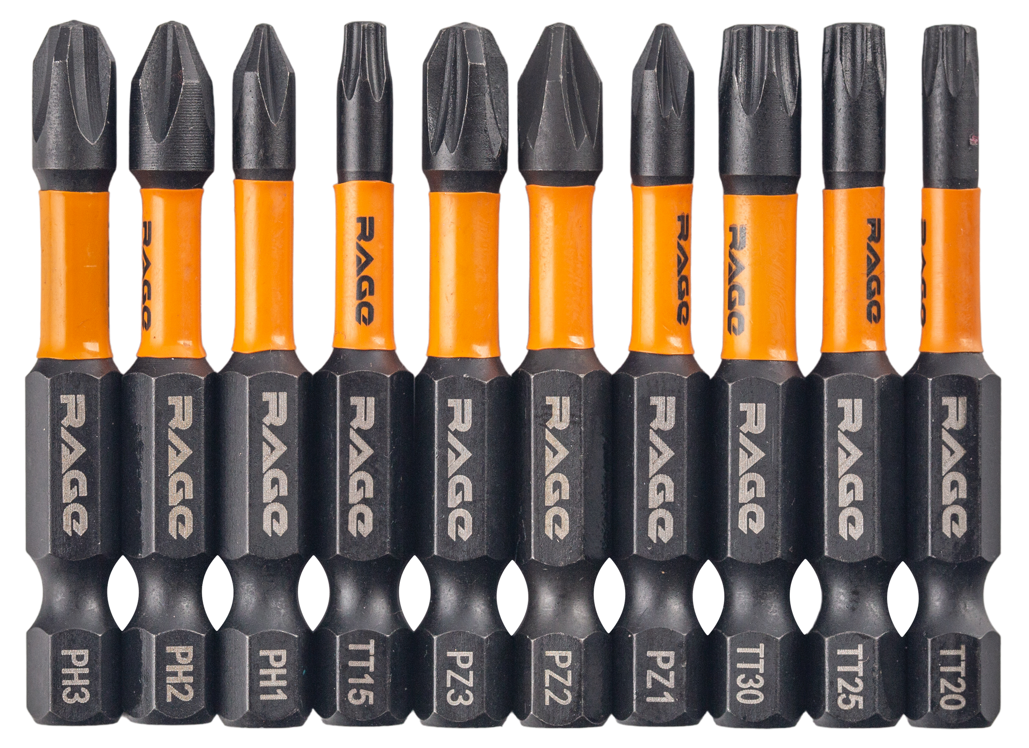 Изображение товара Набор бит ударных Rage 554196 10 шт. комплект для ударных шуруповвертов дрелей