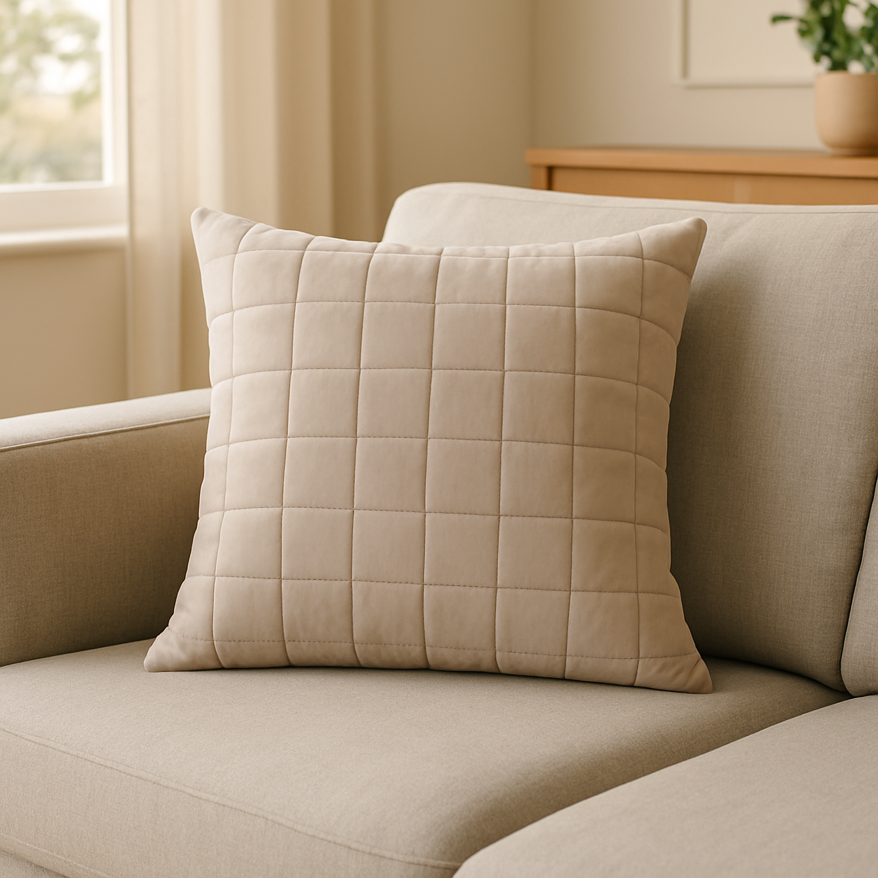 Изображение товара Декоративная подушка Inspire Etna 50x50 см велюр бежевый современный дизайн